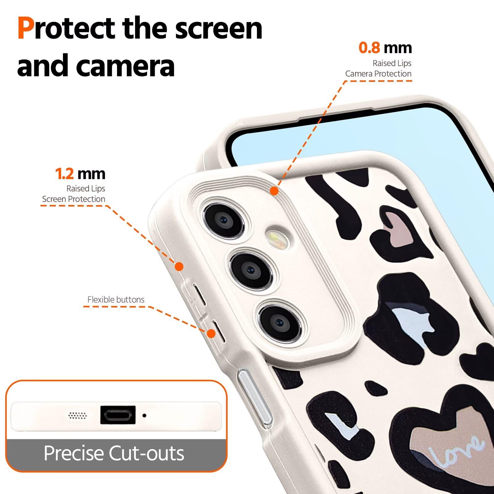 Custodia ESONG Per Xiaomi Redmi Note 13 4G: Cover Silicone Con Cuori E Leopardo, Marrone - 2