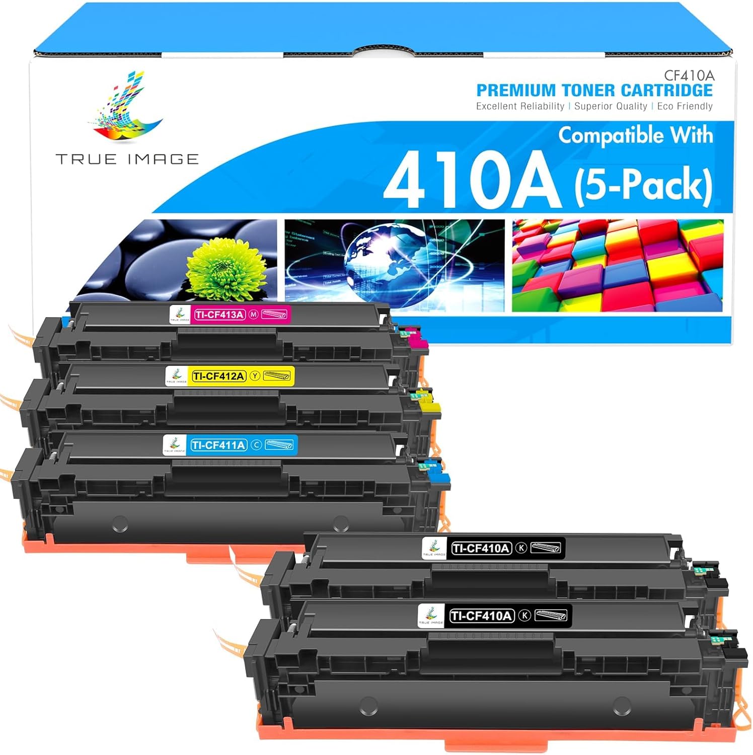 TRUE IMAGE Compatible 410A 410X Toner Cartridge Replacement for HP 410A 410X 410 for HP Color LaserJet Pro MFP M477fnw M477fdw M477fdn M452dw M452nw M452dn M477 Toner Printer (5-Pack)