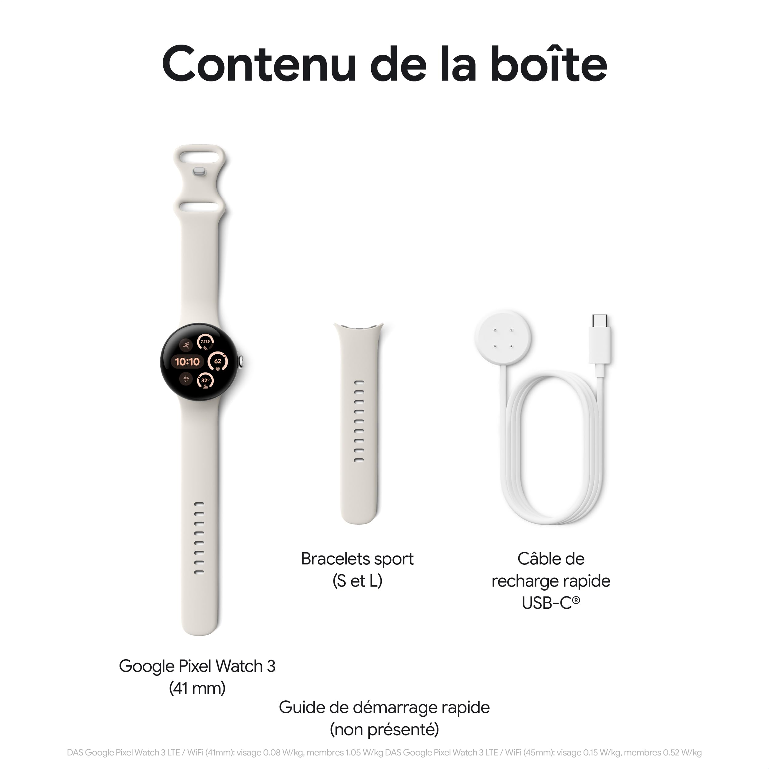 Google Pixel Watch 3 (41 mm) — Boîtier Argent Poli — Bracelet Porcelaine — LTE