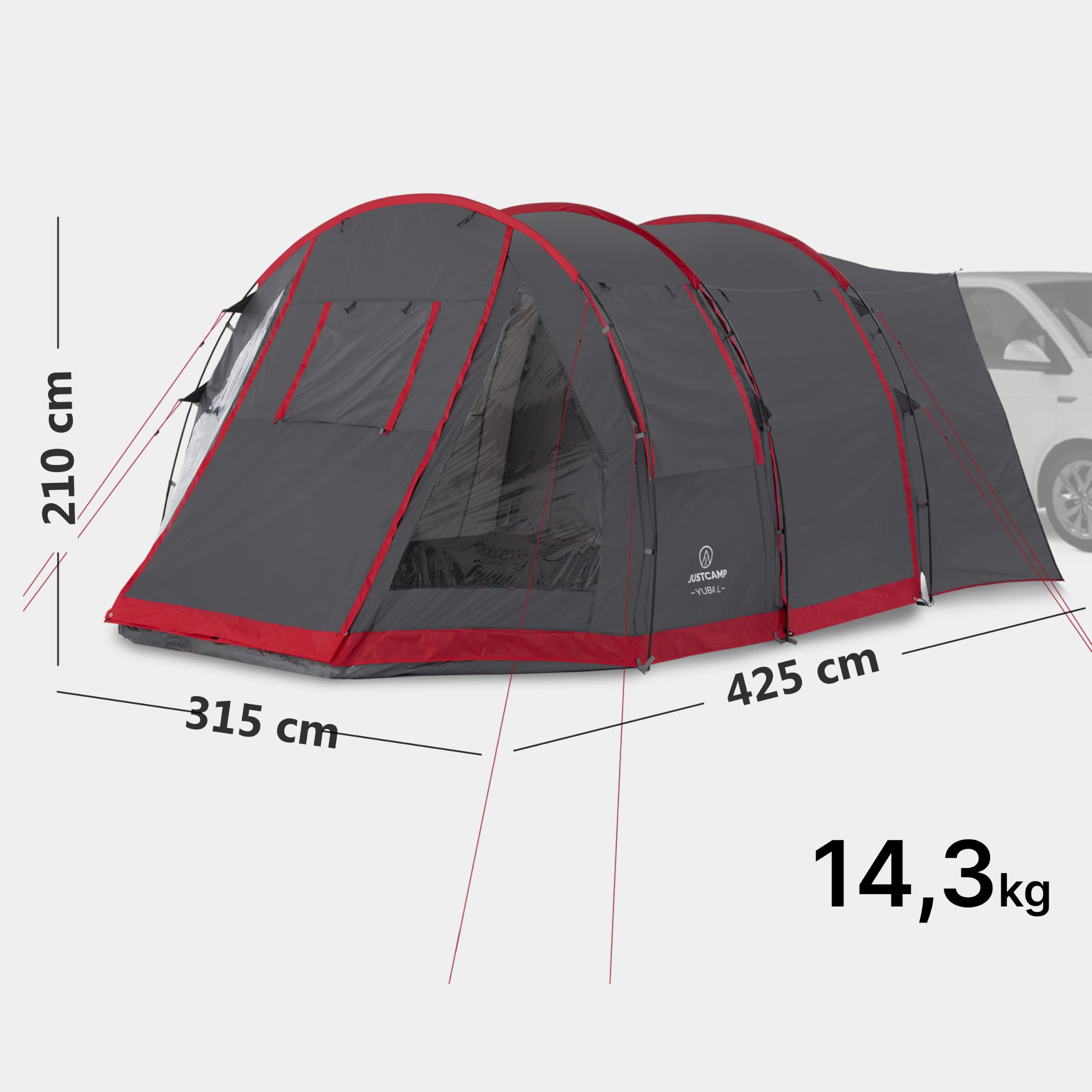 JUSTCAMP Yuba Bus Vorzelt mit Boden (für 4-5 Personen), Keder 5 & 7 mm, Anbauhöhe 180-220 cm