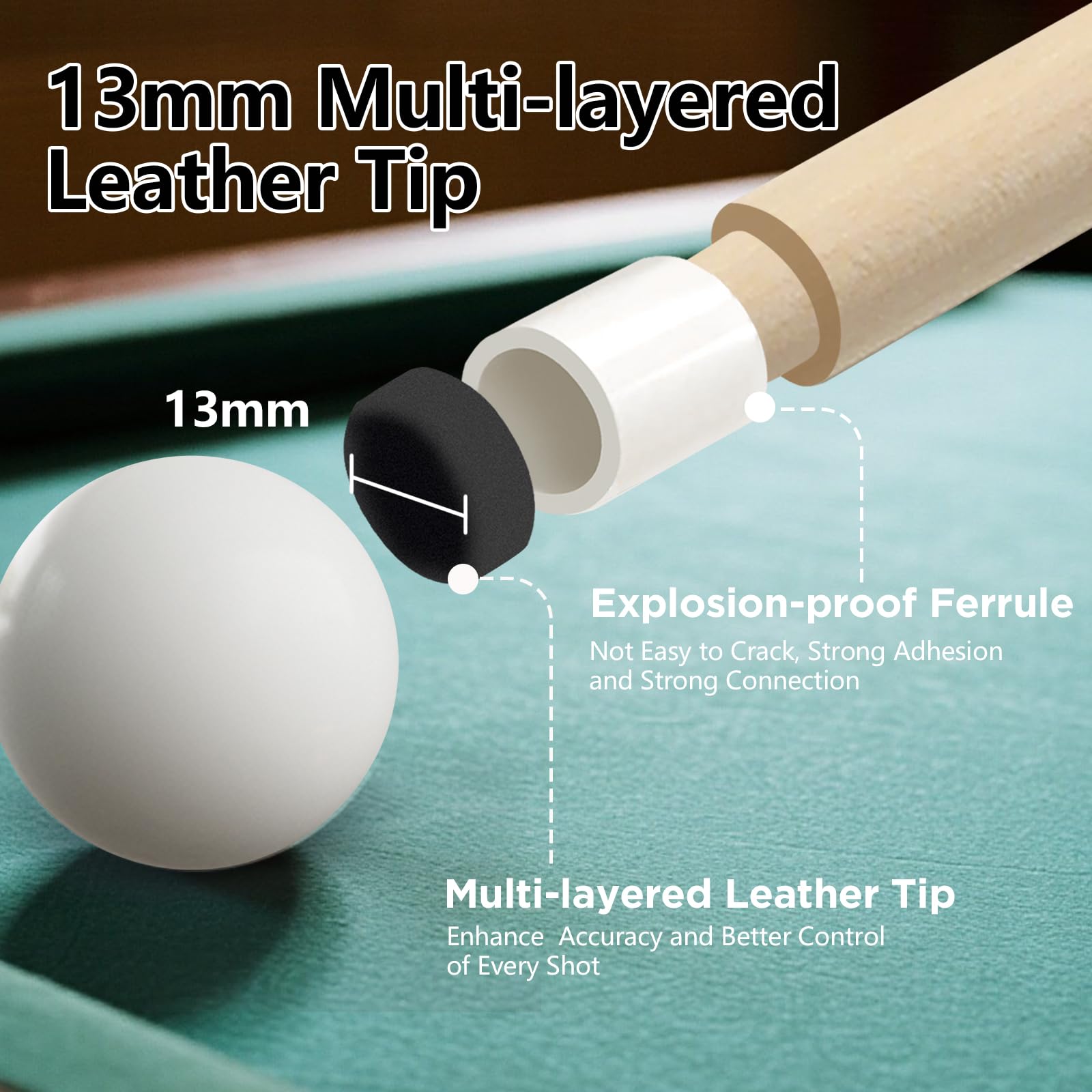 Queue de billard en bois d'érable de 147,3 cm, 2 pièces, 13 mm, 45,7 cm, 50,8 cm, 595,3 g pour bar, maison, table de billard, sport