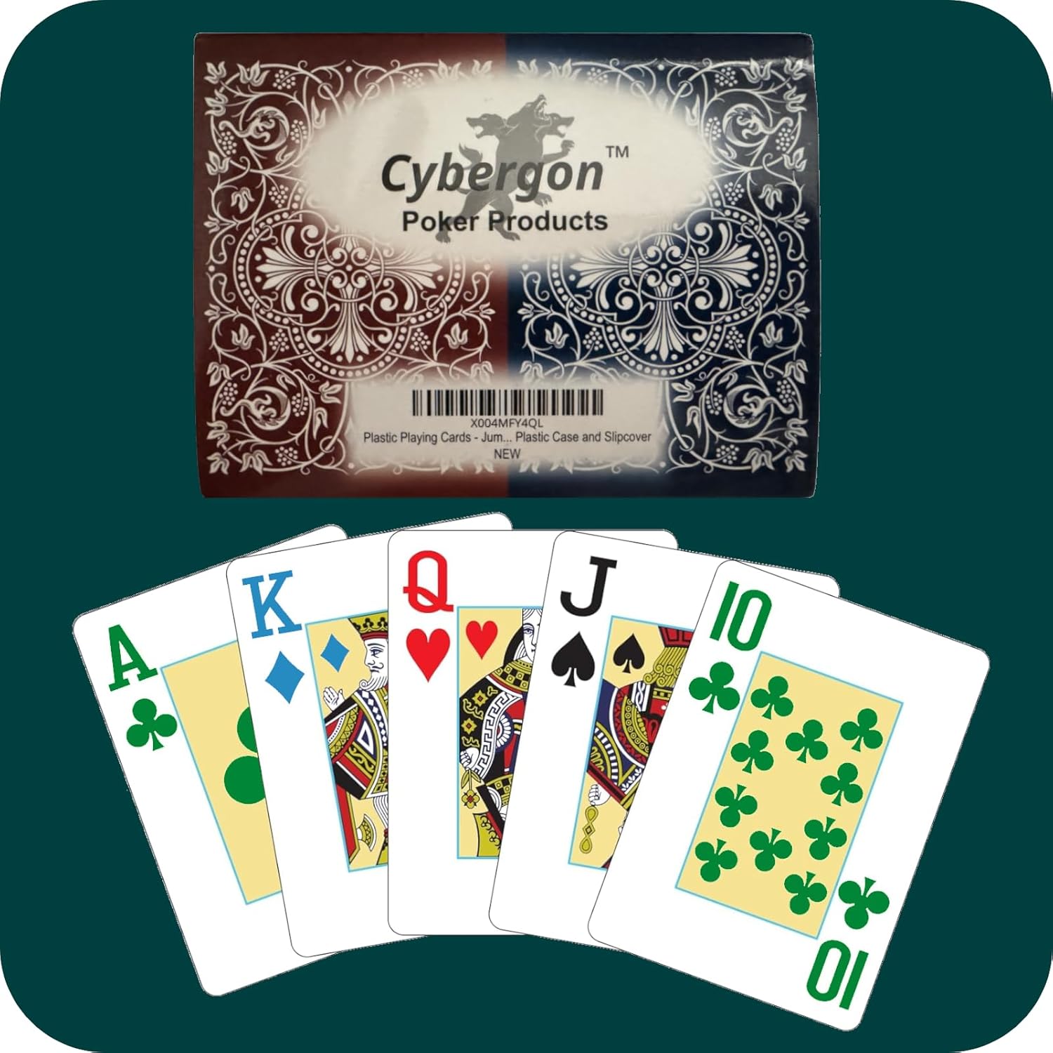 Four Color Playing Cards – Jumbo Index Large Print, Easy to Read, Waterproof Plastic (PVC), 2 Durable Decks for Card Games.