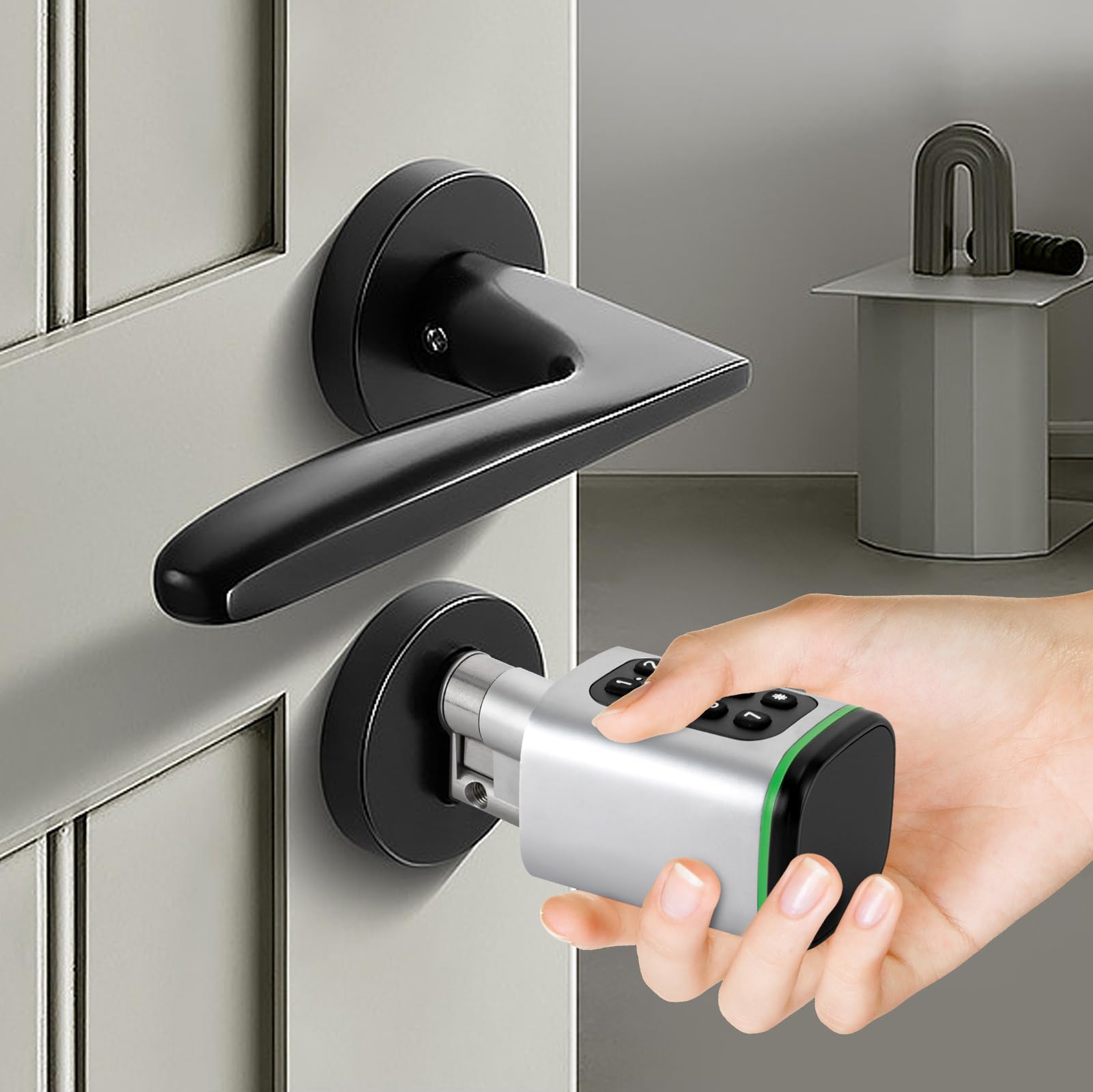 Cerradura de puerta electrónica, código electrónico cerradura de puerta principal para casa inteligente, cerradura de cilindro inteligente con interfaz de emergencia huella digital (blanco)