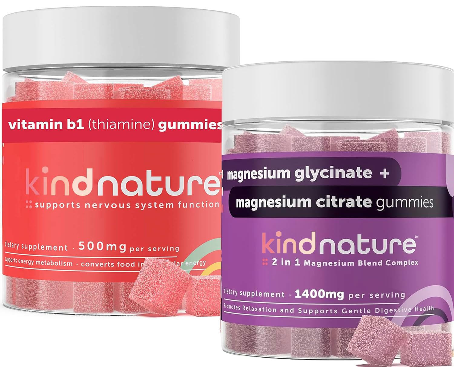 Kind Nature Power Duo: Magnesium & Vitamin B1 Gummies Bundle – Enhanced Energy & Nerve Support, Delicious & Chewable