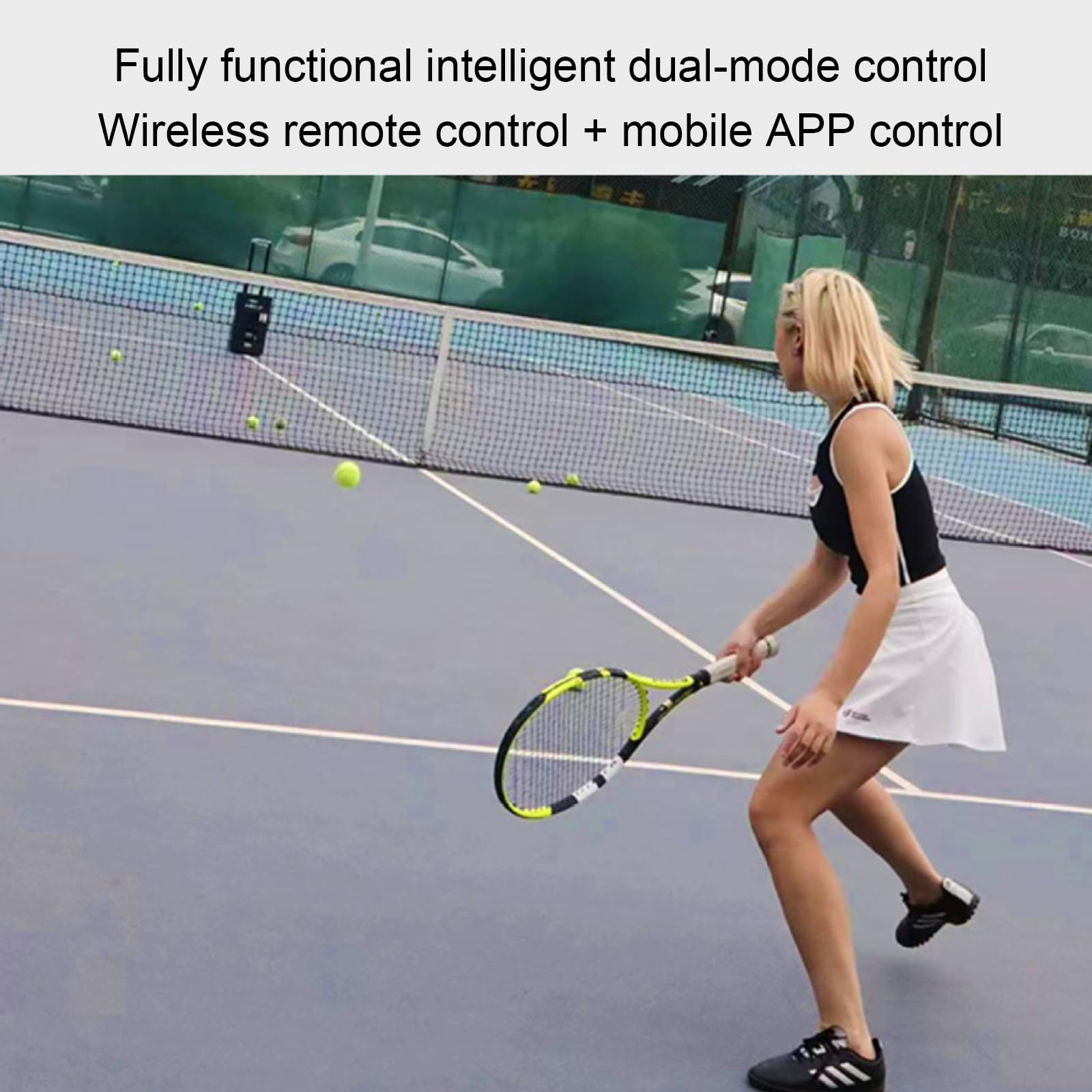 Máquina Lanzapelotas Portátil Para Tenis, Máquina Automática Inteligente Para Lanzar Pelotas, Control Remoto Inalámbrico + Control Mediante Aplicación Móvil, Ángulo De Lanzamiento Ajustable, 50