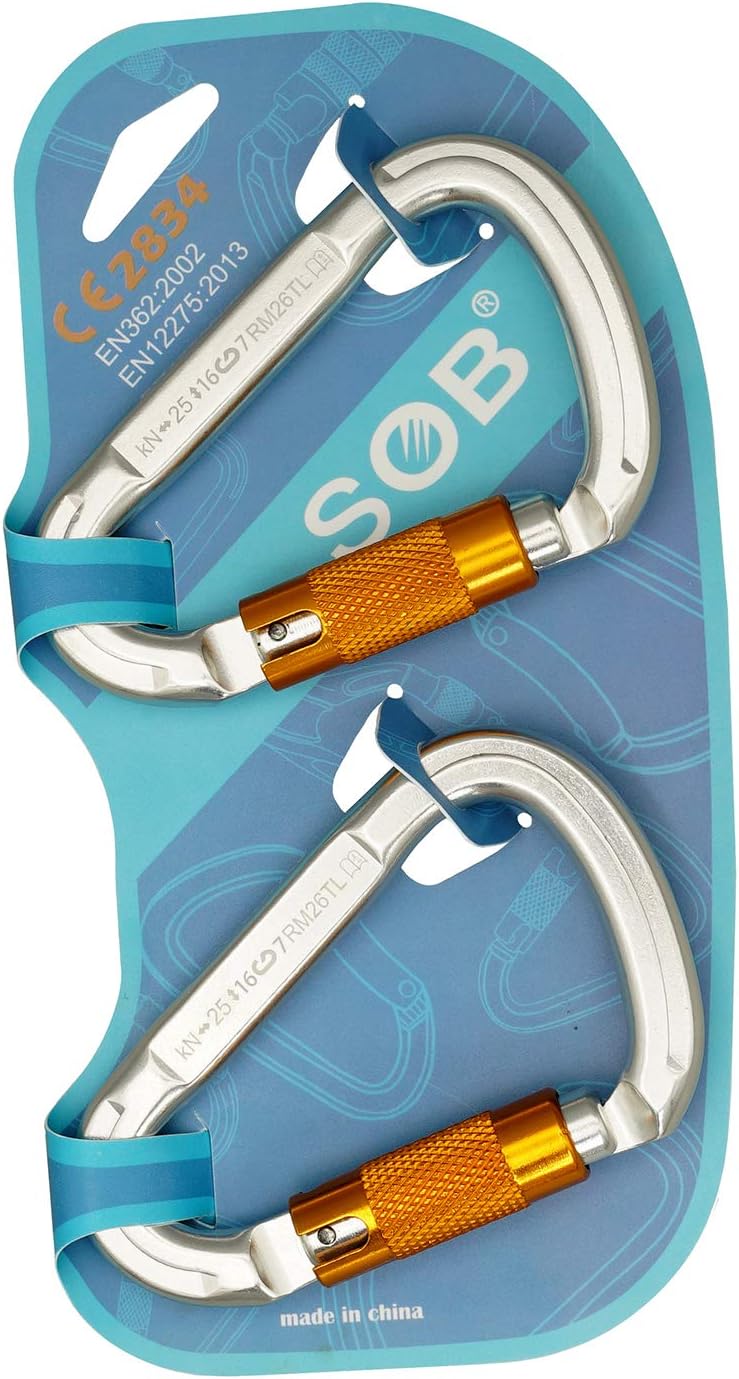 SOB D Shaped Auto Locking Climbing Carabiner Clips 2Pack 25KN Heavy Duty Asymmetrical Carabiner Connector Used for Rappelling Gear Rescue Outdoor Projects Dog Leash : Sports & Outdoors