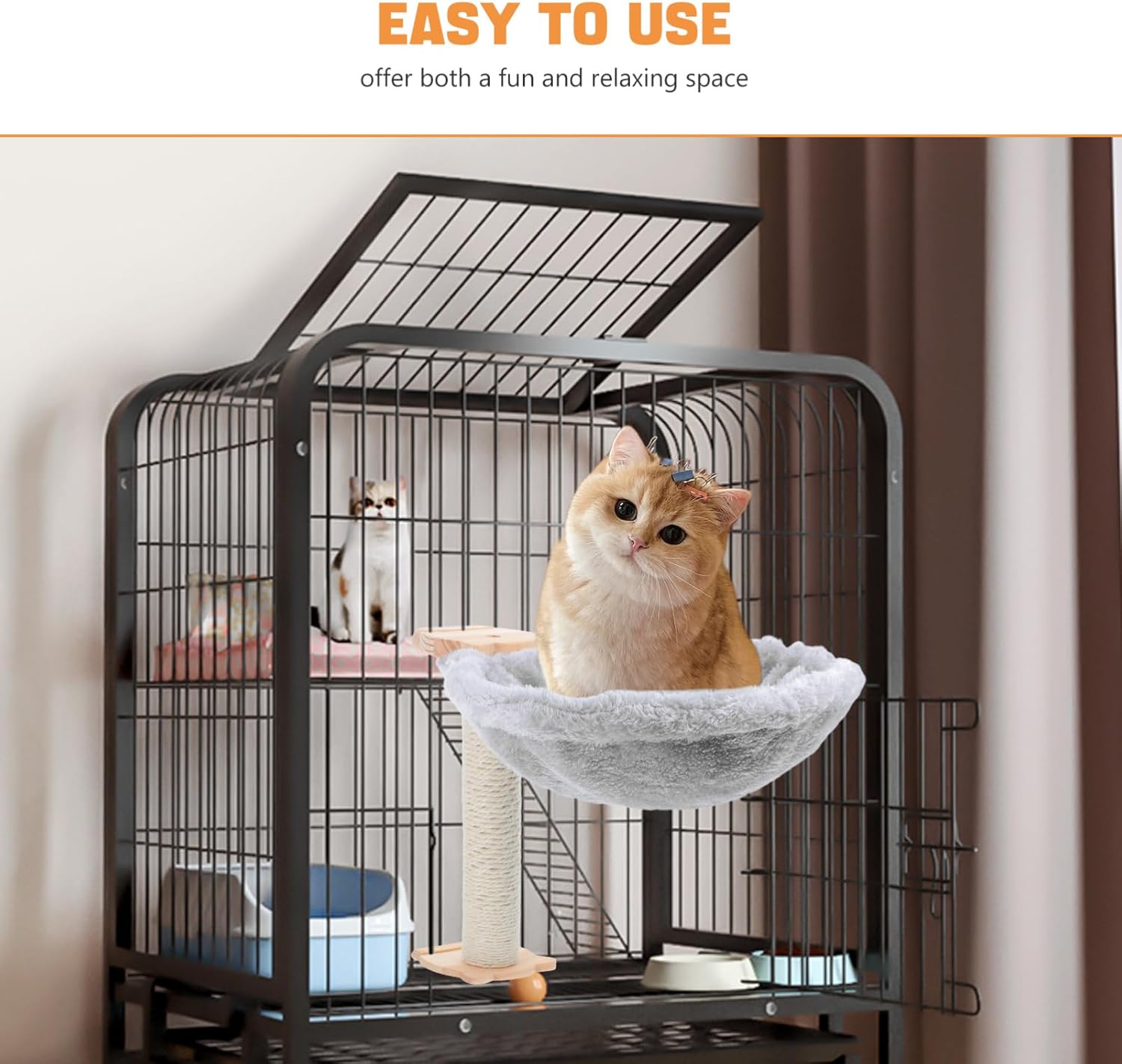 VICASKY 1set Cat Hammock Bed with Scratchproof Post Soft Lint Covered Spoon-Shape Cat Tree Cozy Resting Space and Play Area for Kittens Stylish Home Decor