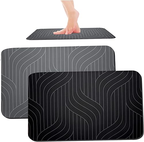 Miniatura 9 de Alfombrilla de baño de piedra de diatomita, de secado rápido, antideslizante, tierra de diatomeas, alfombra de baño, 15.7 x 23.6 in, color negro