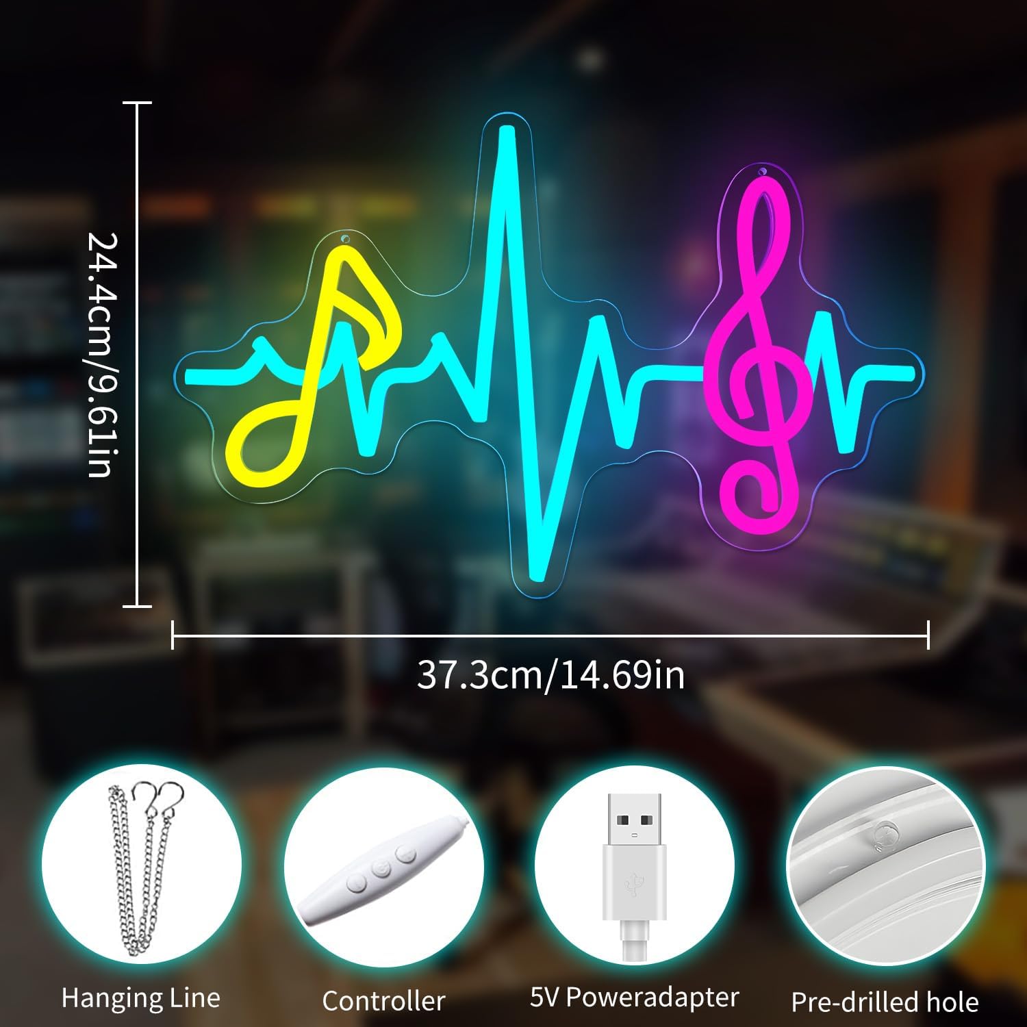 Music Notes Neon Sign Neon Light Studio Decor LED Signs USB Powered Light Up Sign Music Room Wall Art Studio Bedroom Decor Gifts for Lovers Teens Kids