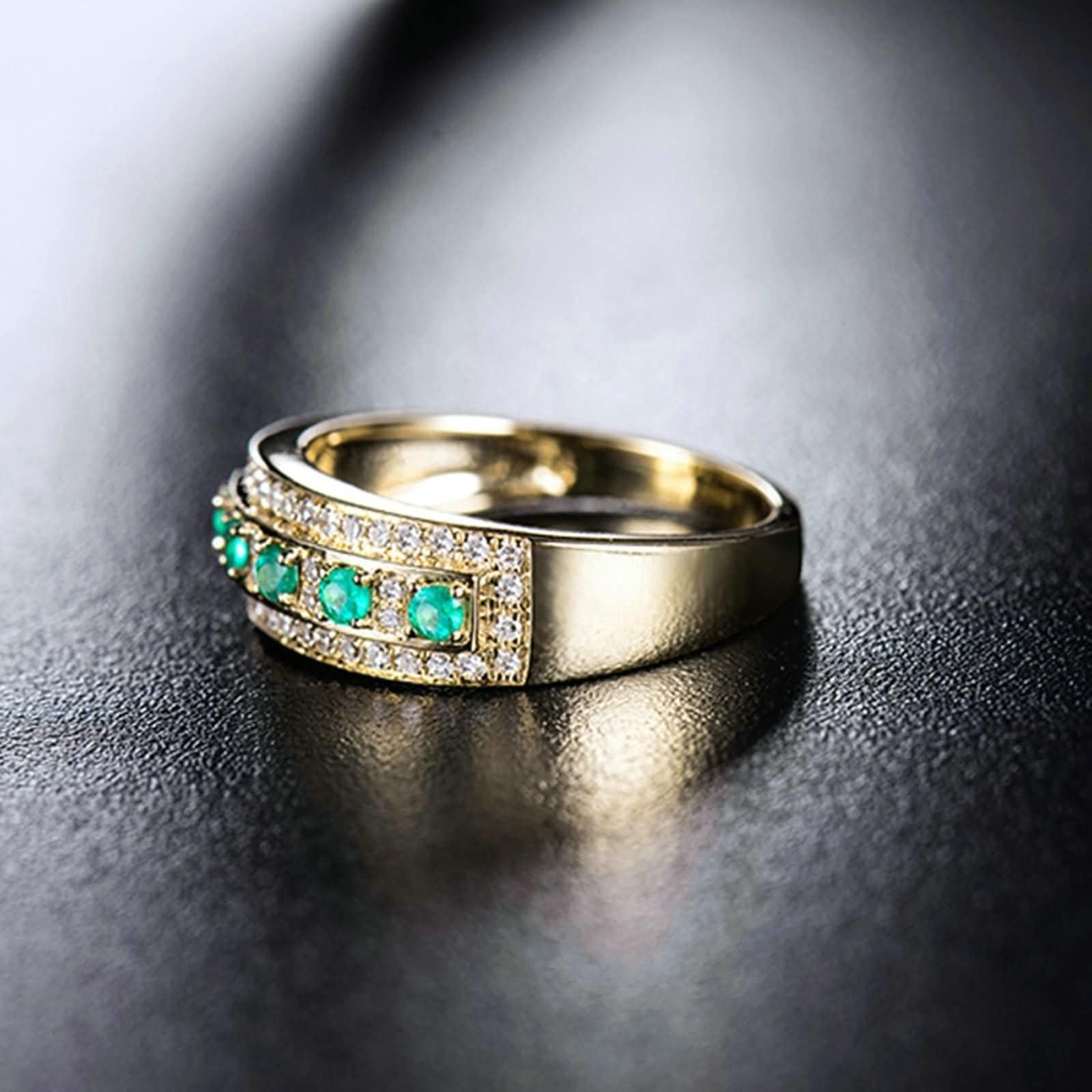 Pierścionki damskie 375/585/750, okrągły syntetyczny szmaragd 0,15 ct, 0,21 ct, pierścionki zaręczynowe dla kobiet, zielone złote pierścionki zaręczynowe