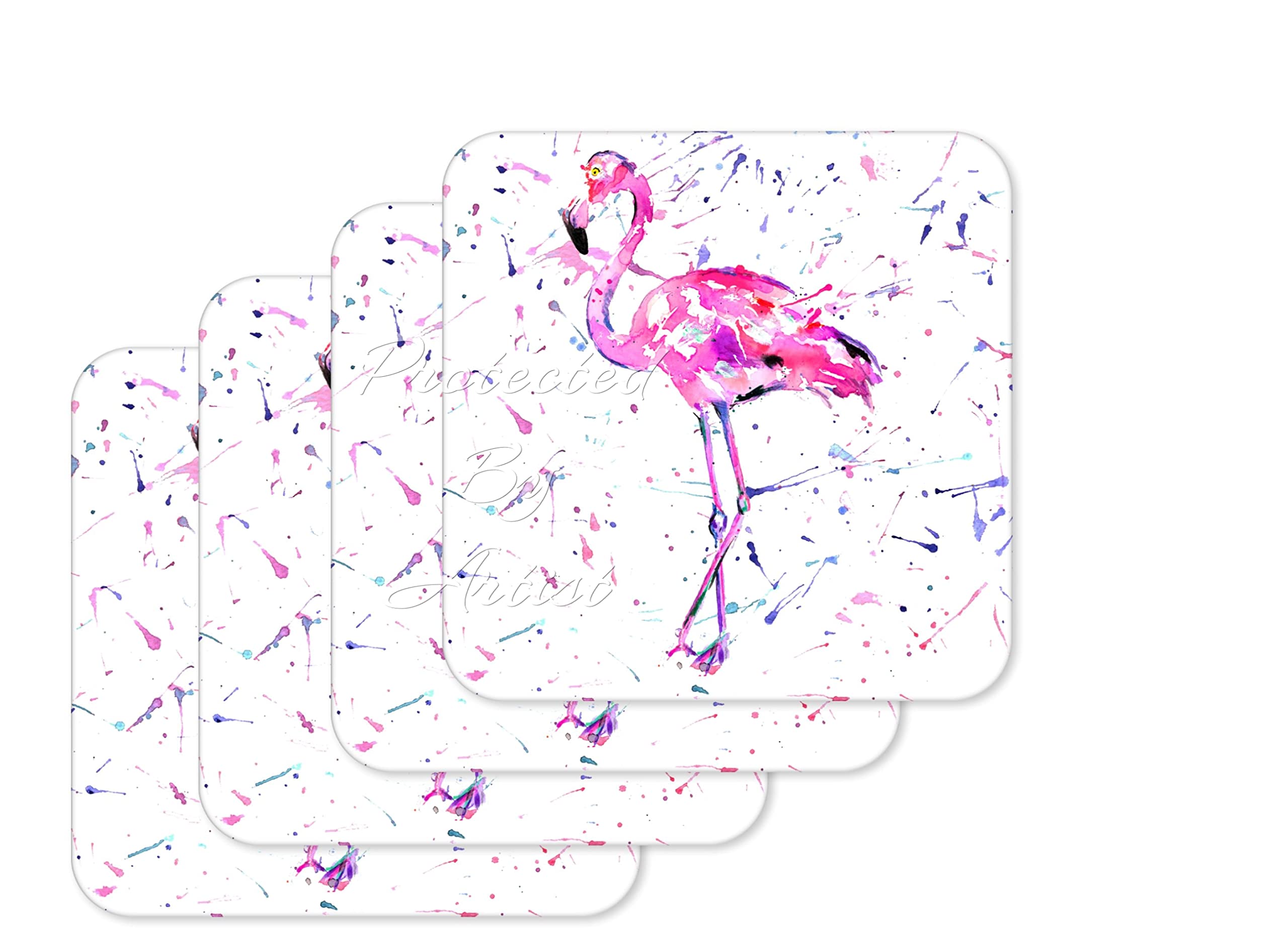 Coaster Flamingo Animals Coasters Watercolour Art Gift Work Office Dining Tea coffee (4)