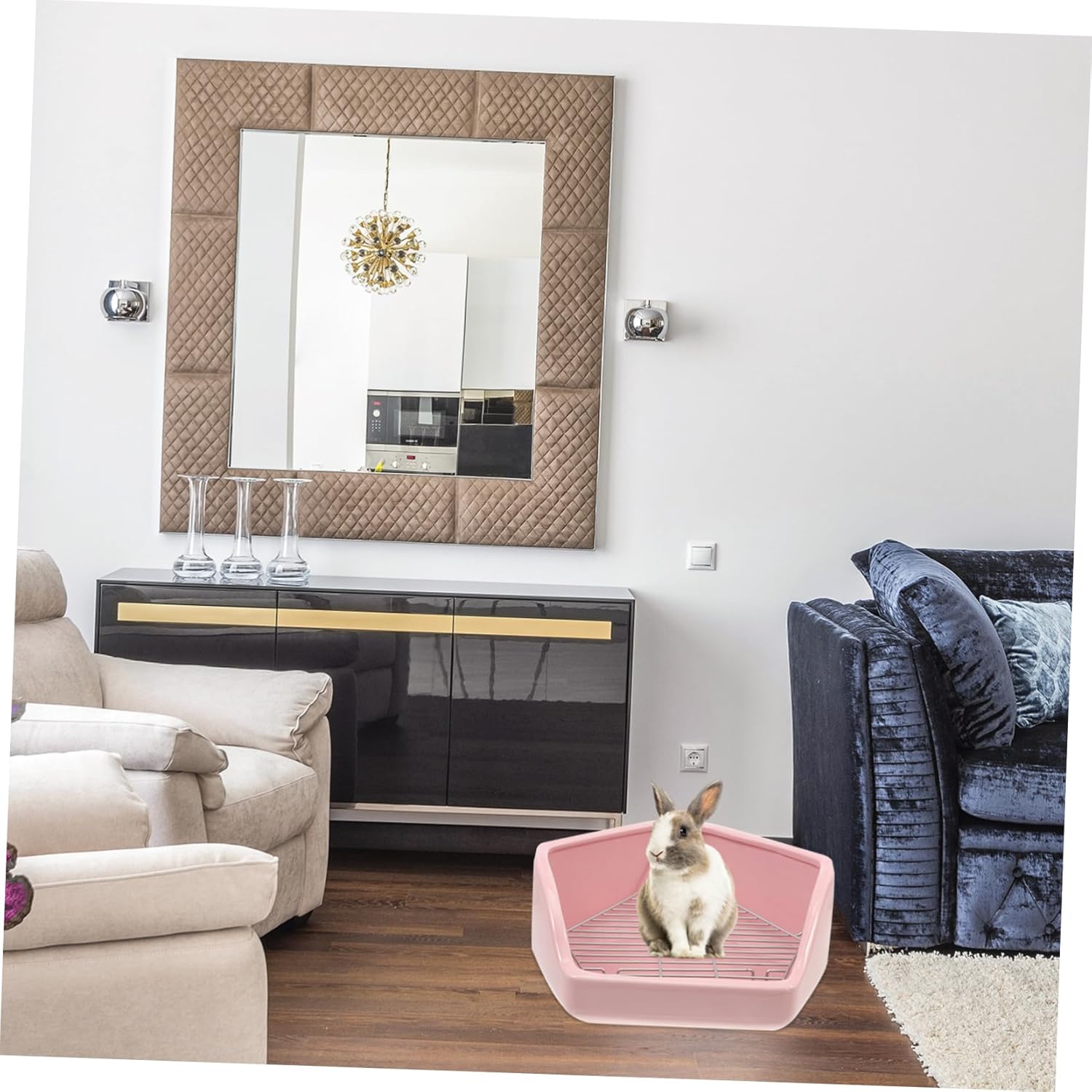 Happyyami Rabbit Toilet Hamster Pet Guinea Pig Potty Trainer -Tipping Toilet for Bunny Big Rabbit Bunny Toilet Rabbit Potty Oversized -Tipping Toilet Pink Ceramics Triangle Litter