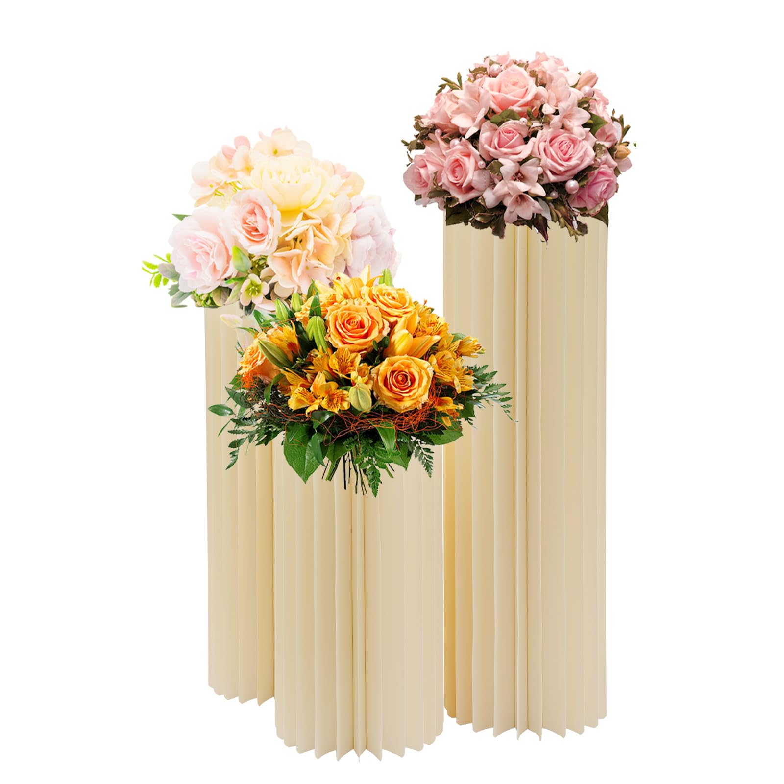 3 unidades de cartón plegable para boda, soporte de cilindro redondo, soporte de base, soporte de flores, decoración para bodas, fiestas, jardín, decoración de jardín (profundidad x altura): 30 x 60