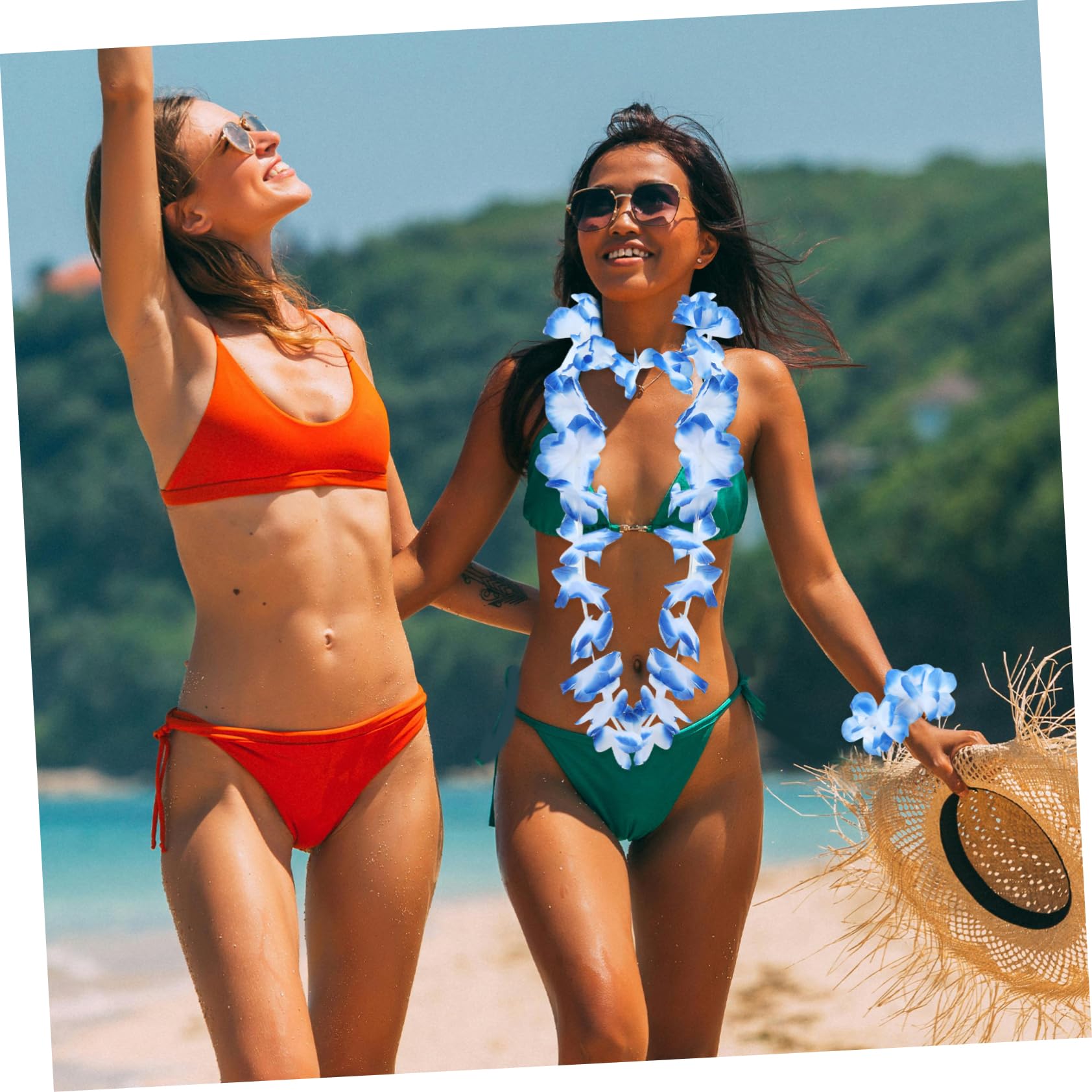 Gatuida 6 Satz Hawaiianische Luau Party Requisiten mit Grasrock aus Pp und Stoff Kreative Foto Requisiten und Geschenkset für Strandparty und Urlaub