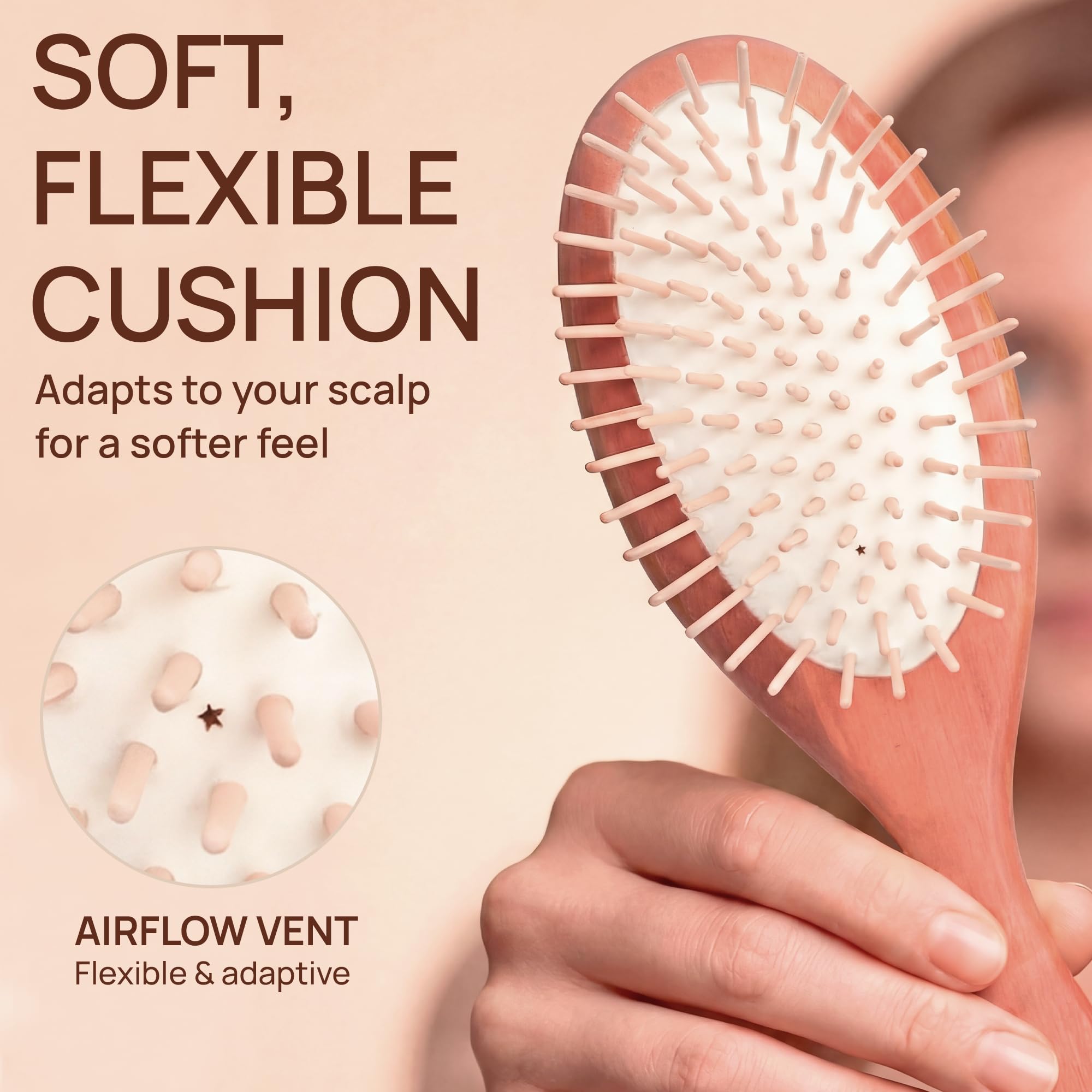 Wooden Hair Brush with Rounded Bristles, Anti-Static, Made in Germany
