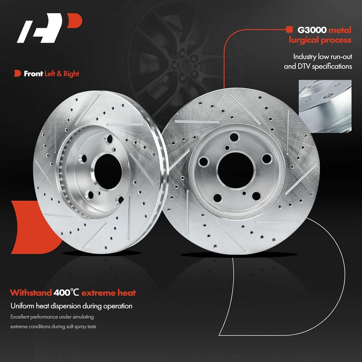 A-Premium Front Drilled and Slotted Disc Brake Rotors + Ceramic Pads Kit Compatible with Select Toyota Model - RAV4 2001 2002 2003 2004 2005 6-PC Set