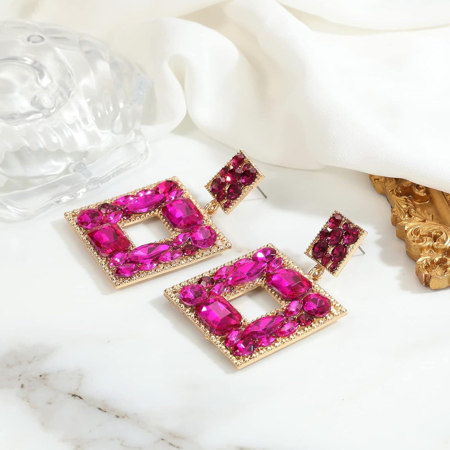 ATIMIGO Rhinestone Square Dangle Earrings Trendy Crystal Geometric Drop Statement Earrings hypoallergenic for Women - Image 8