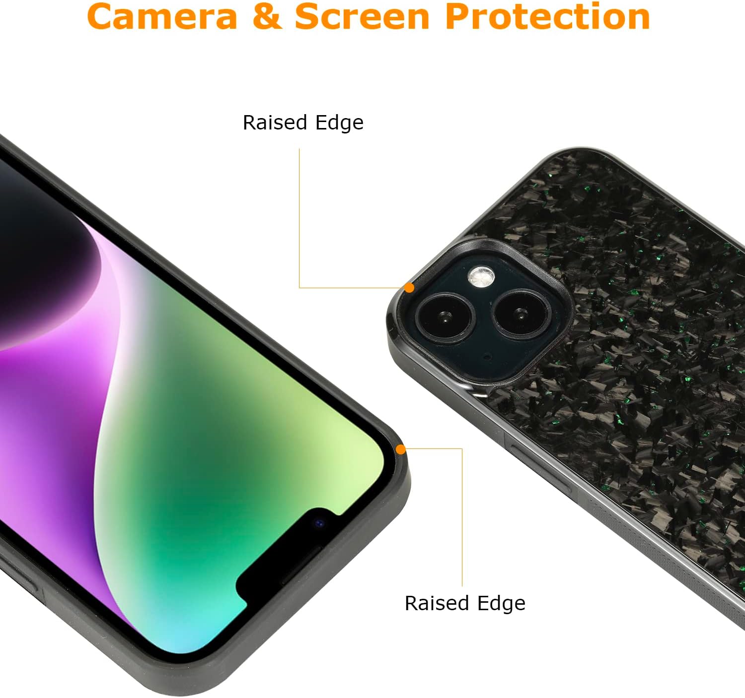 molzar Grip Series for iPhone 14 Case with Real Forged Carbon Fiber, Grippy Edges Design, Works with Qi-Certified Chargers, Compatible with iPhone 14, Glossy Black/Green