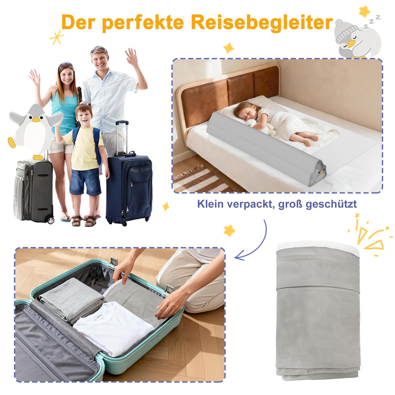 Rausfallschutz Aufblasbar Bett Reise: 2er Set Aufblasbarer Rausfallschutz für Kinder mit INTEGRIERTER Pumpe & Anti-RUTSCH-Matte - 130cm Bettschutzgitter für Boxspringbett Kinderbett