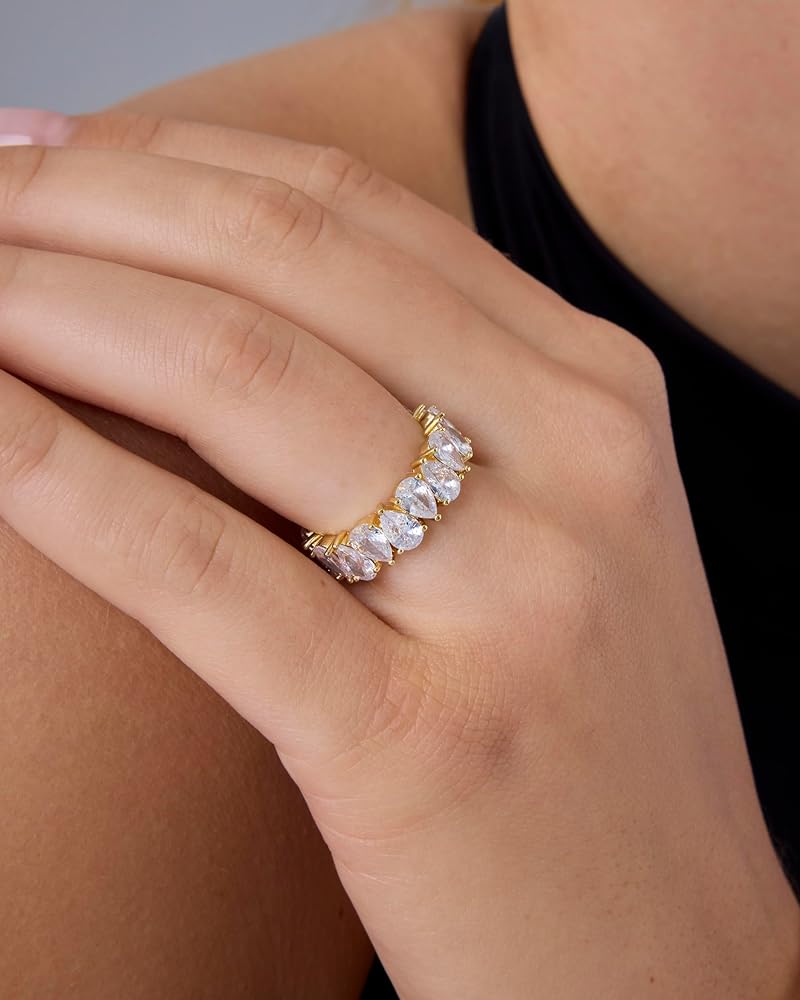 人気ブランド【PAVOI】4mm Eternityリング Amazon.com: PAVOI Rhodium Plated Pear Love Eternity Rings