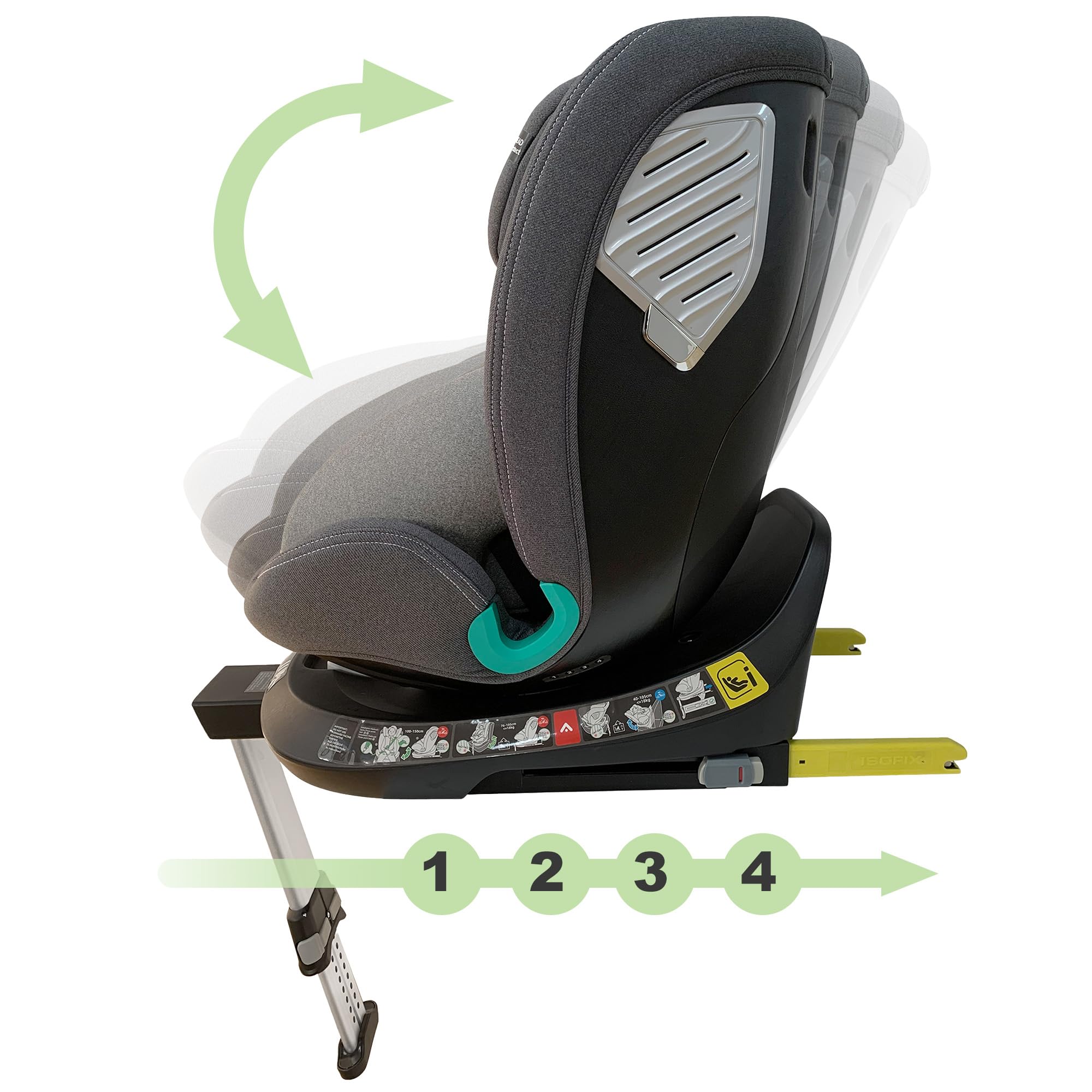 XOMAX G409 - Seggiolino girevole a 360°, base ISOFIX I con crescita, 0 – 36 kg, 0 – 12 anni, gruppo 0+/1/2/3, cintura a 5 punti, cintura a 3 punti, rivestimento lavabile I ECE R129