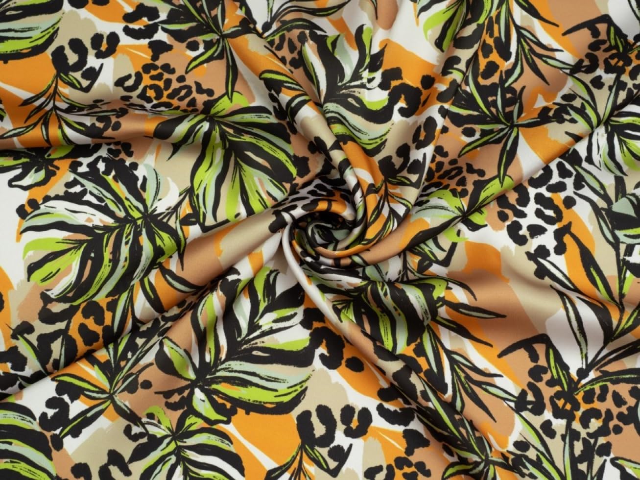 Charmeuse Silky Satin Dress Fabric - Minerva Exclusive Botanic Safari Sand - per metre