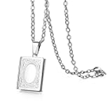 Locket Necklace for Women Men: Stainless Steel Vintage Religious Bible Book Photo Locket Necklaces that Holds Pictures Jewelry Gifts