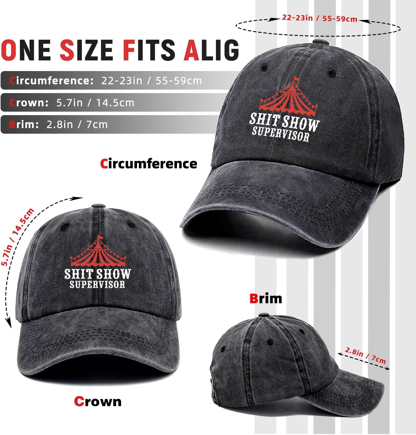 Sxxt Show Supervisor Funny Printed Cotton Baseball Cap Adjustable Retro Washed Lightweight and Breathable Unisex Sun Hat, Gifts for Men Women Husband Manager Supervisor Friend Bestie Coworker Boss - Image 2