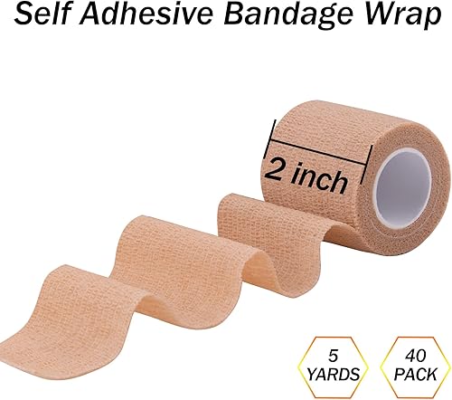 Miniatura 2 de BQTQ 40 rollos de vendaje autoadhesivo de 2 pulgadas, vendaje elástico autoadhesivo, vendaje autoadhesivo para heridas, vendaje para esguinces de