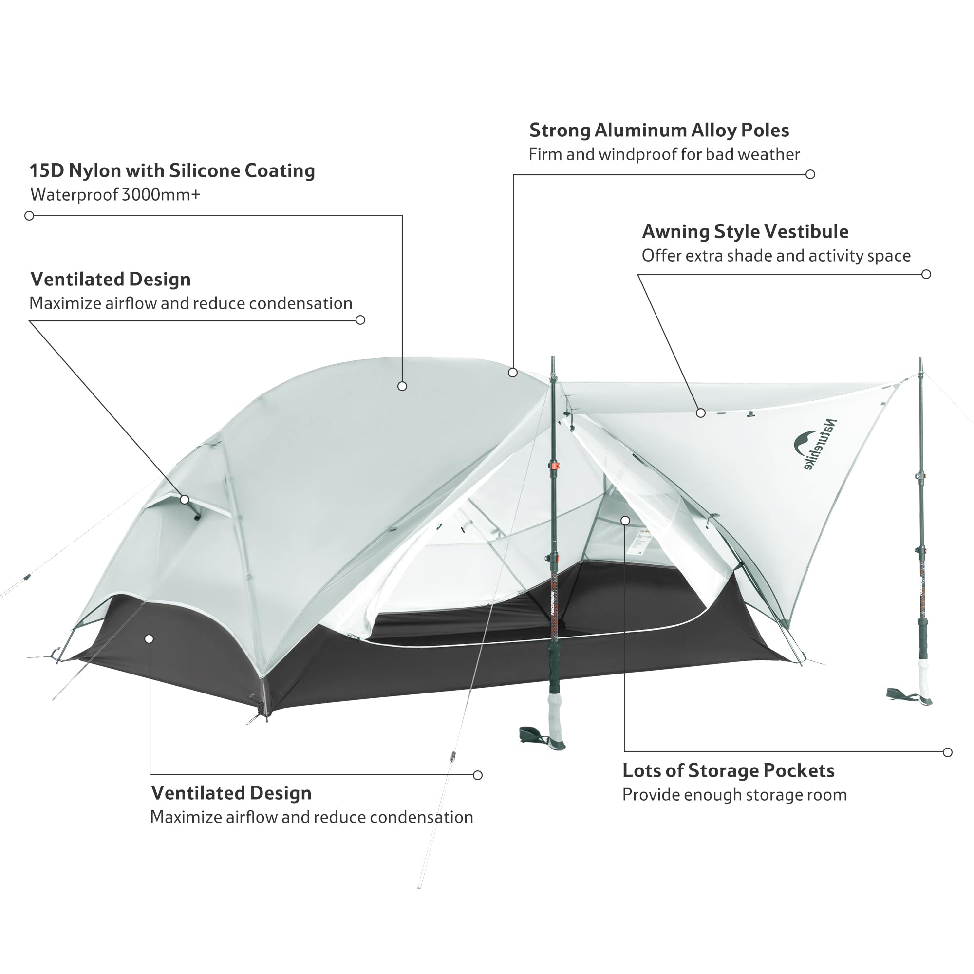 Naturehike Mongar UL Tenda Ultraleggera Antivento Impermeabile da Trekking Doppia Portatile 1/2 Persona 3-4 Stagione per Campeggio Escursionismo