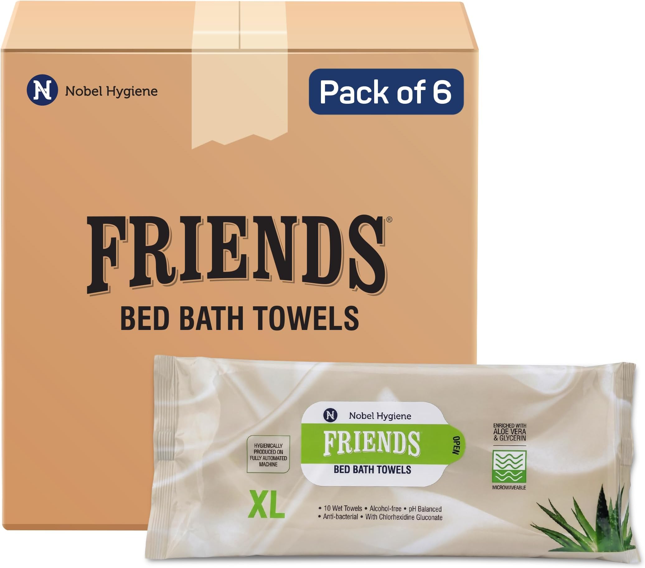 Friends Bed Bath Towels - 60 Count (6 Packs, 10 Wipes Per Pack) | Anti-bacterial, Alcohol Free, Aloe vera Enriched, Extra-Large Size