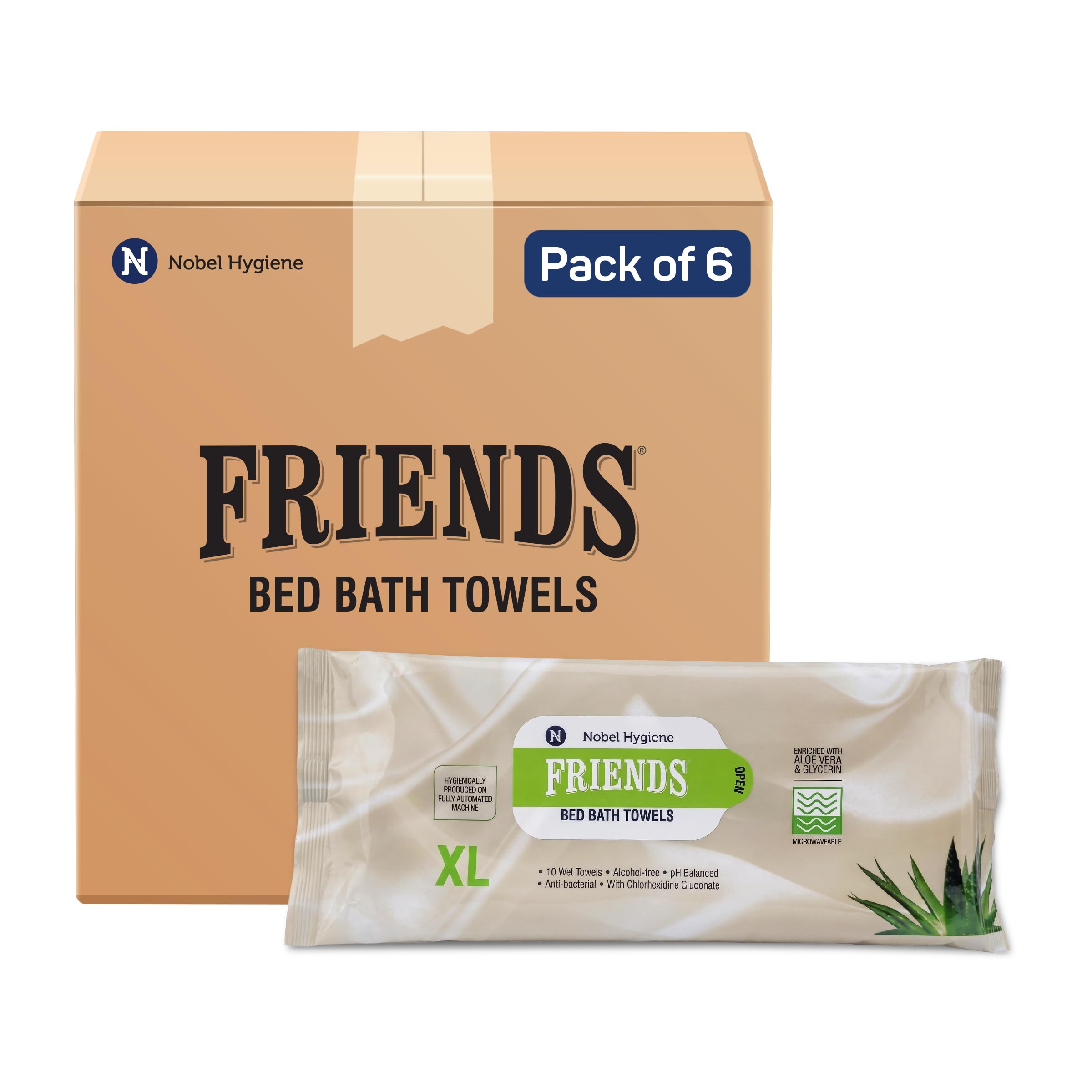 Friends Bed Bath Towels - 60 Count (6 Packs, 10 Wipes Per Pack)