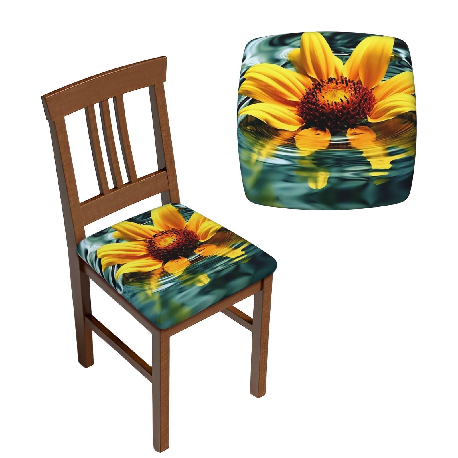 NONHAI 6PCS Dining Chair Seat Covers Set Sunflower in Water Stretch Removable Chairs Covers Washable Seat Cushion Slipcovers Protector for Dining Room Kitchen Chairs