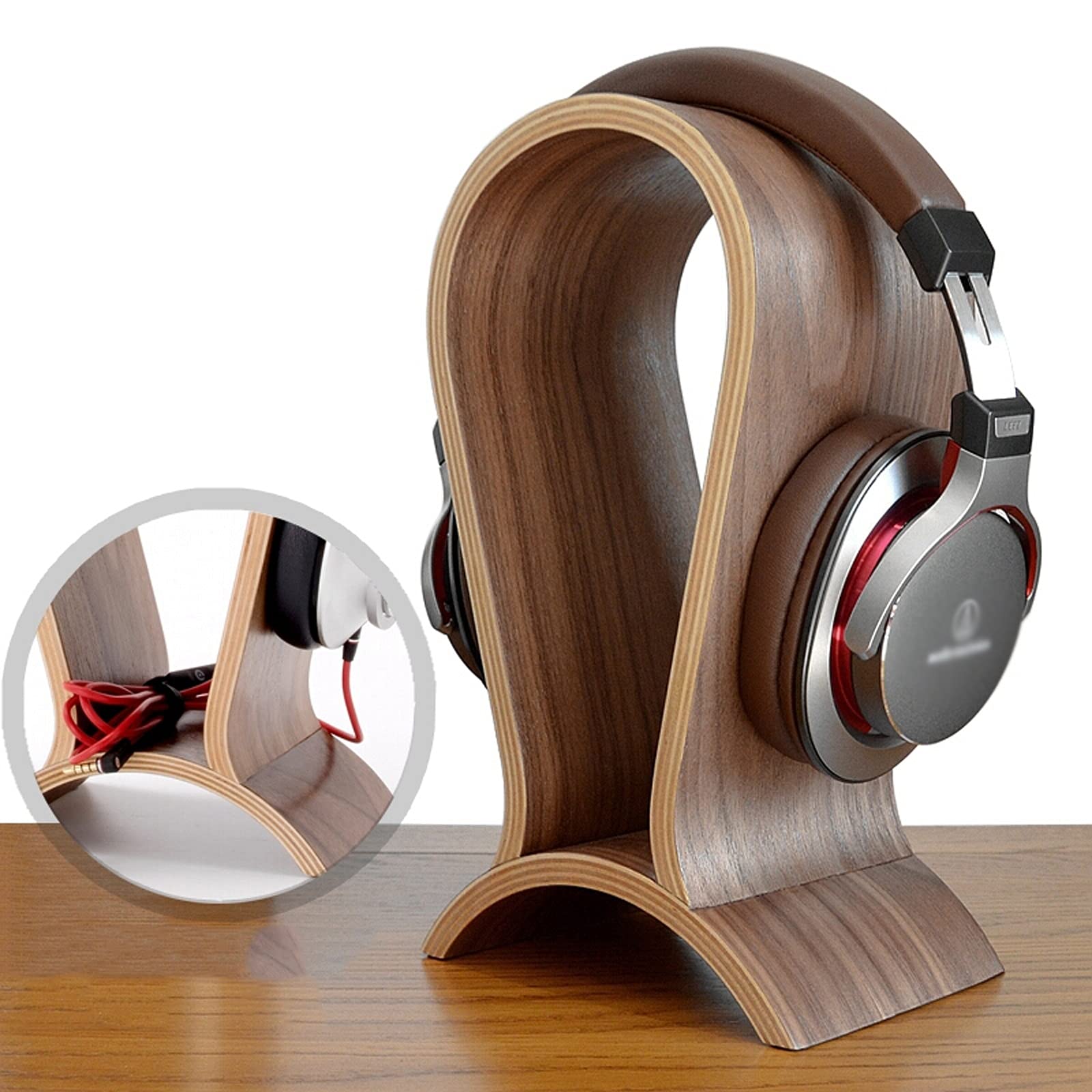 TOMYEUS Supporto per Cuffie Classico Cuffia in Legno Cuffia a Cuffia a Cuffia Walnut Wood Hanger Auricolare Display Gaming Cuffie Display (Tipo di Ponte ad Arco) Cuffie ​Supporto