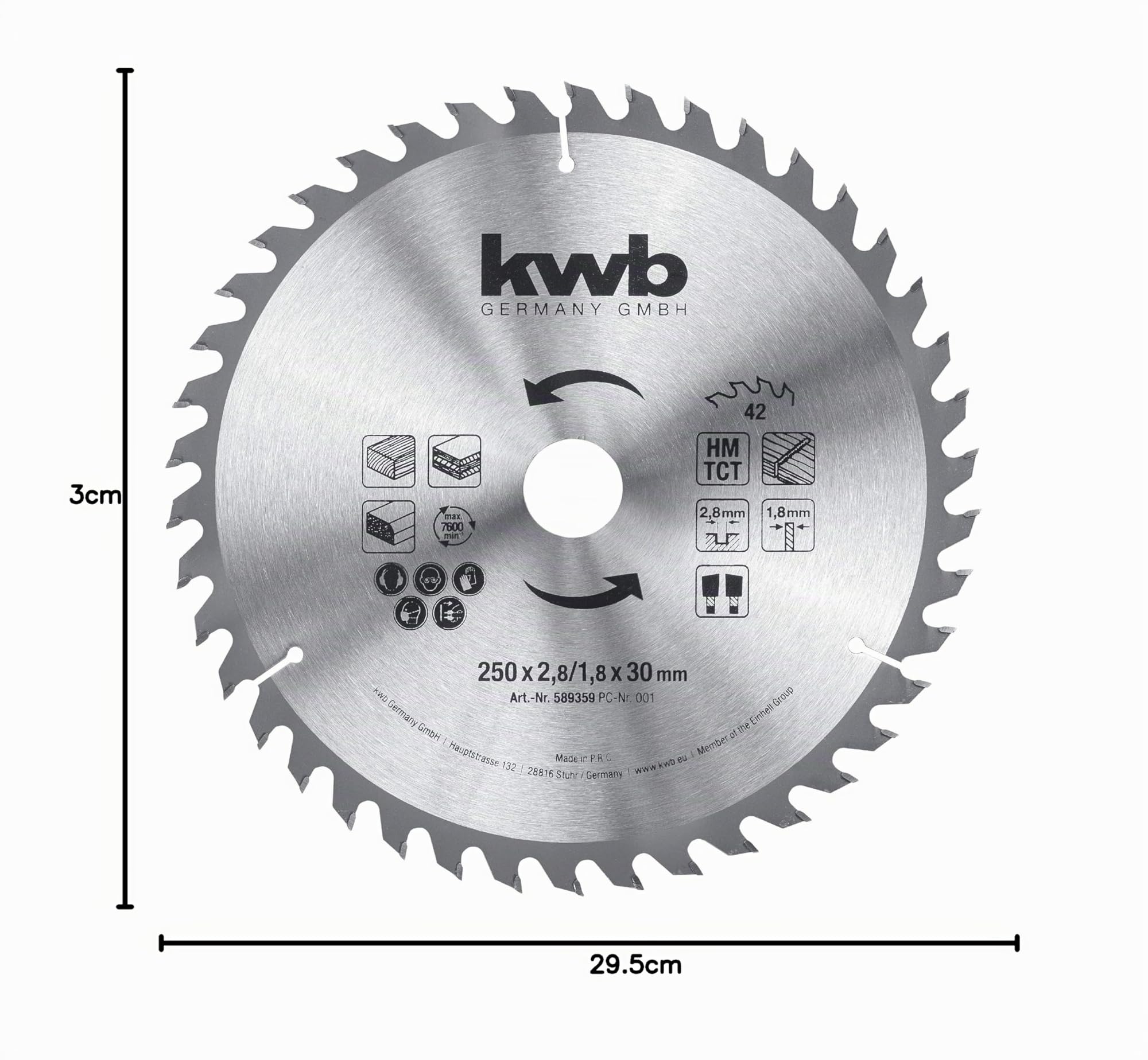 kwb Lama per seghe circolari da costruzione 250 x 30 Lama per seghe circolari da banco, denti alternati per tagli medi, denti Z-42, 250 x 30 mm