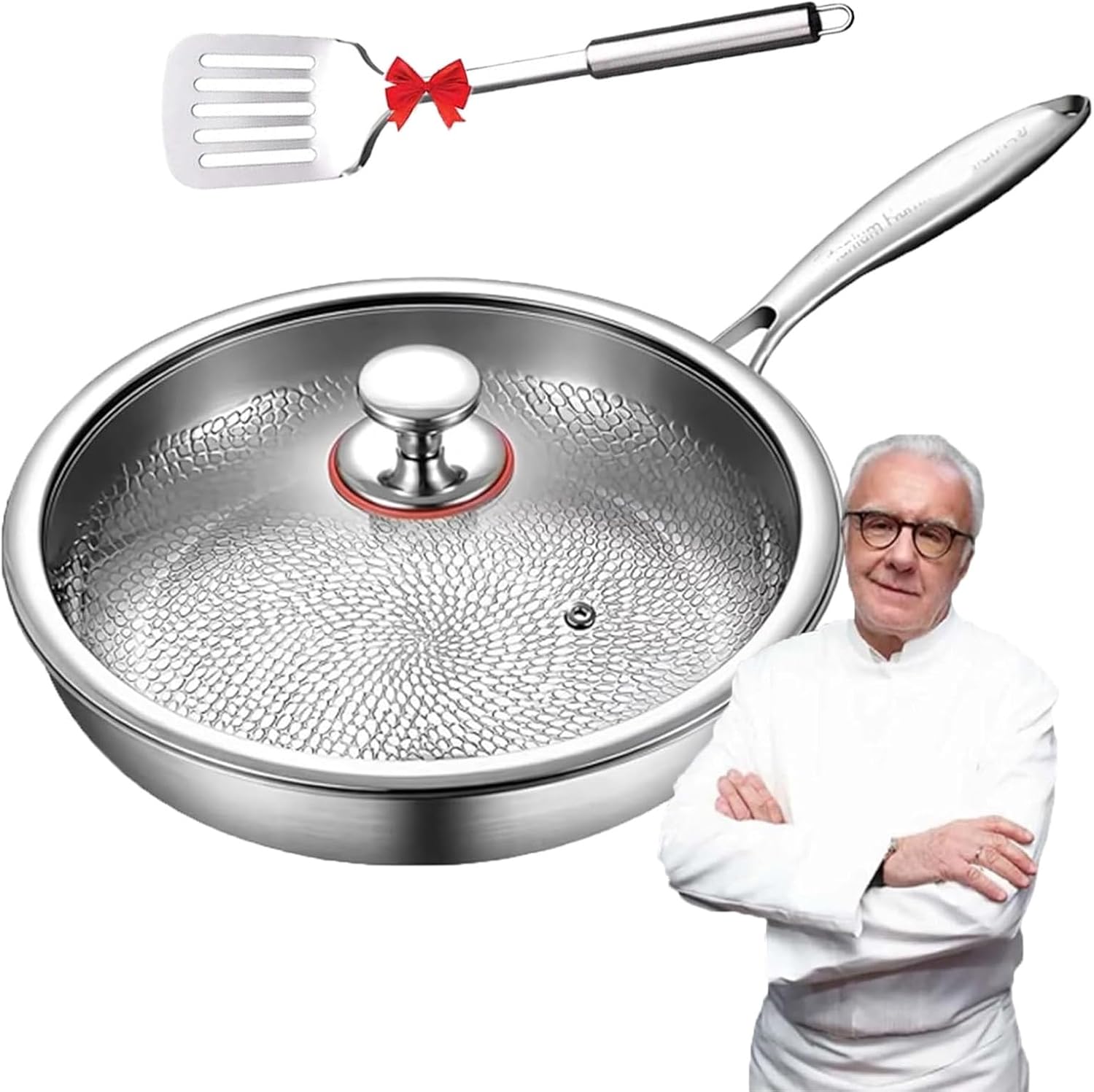 Chirsfairy Titanium Pan, Titanium Hammered Frying Pan with Lid, Upgraded Non-stick Without Coating Titaniums Pro Cookware, Scratch-Resistant Durable Frying Pans(With Lid,10.23in/26cm)