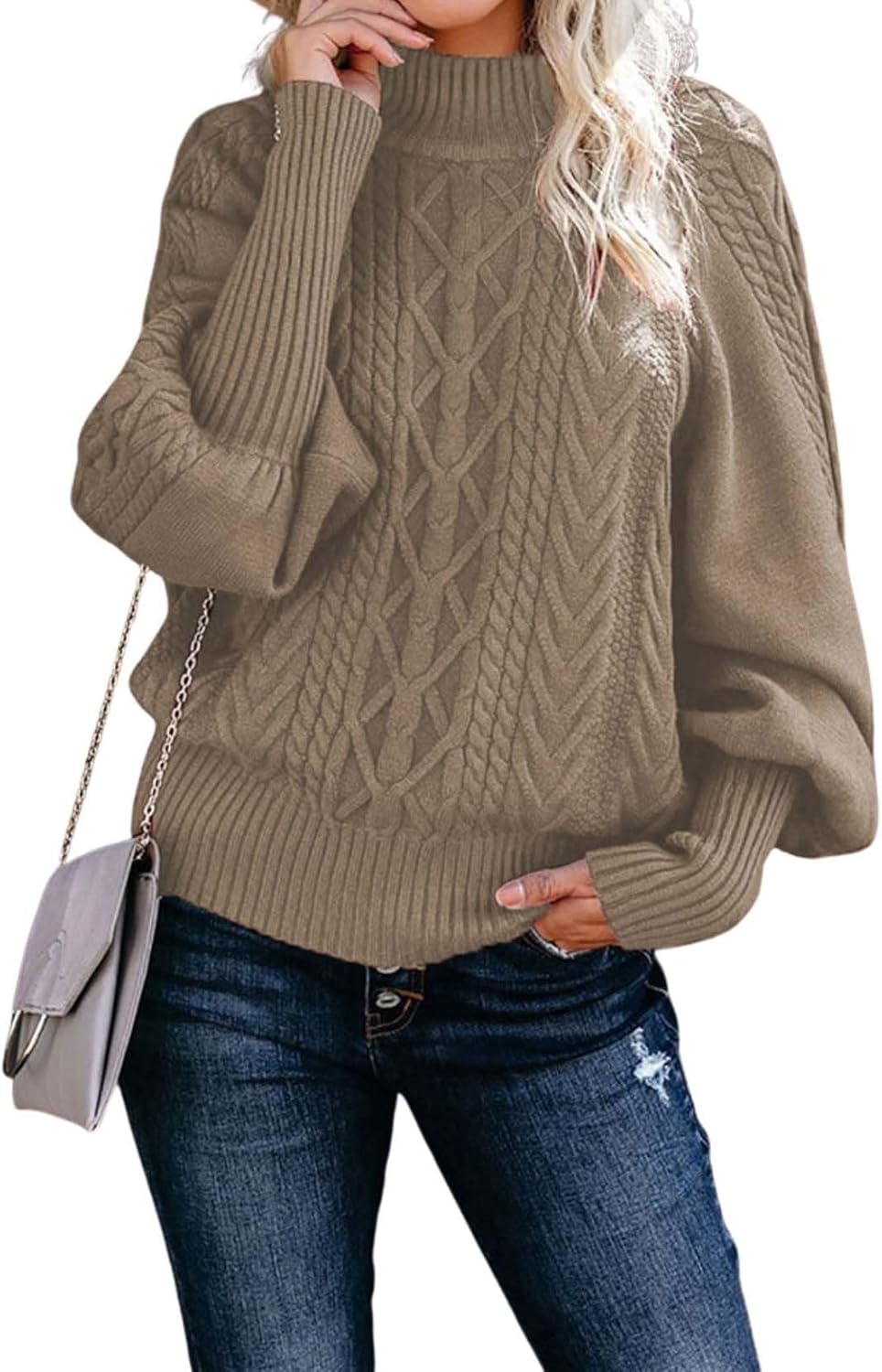 2025 Womens Turtleneck Line Knit Sweater Oversized Long Sleeve Pullover Cozy Fall F...