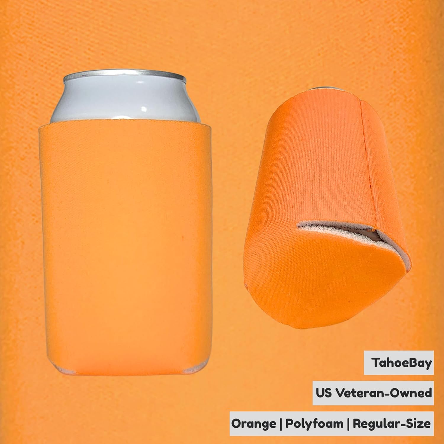 TahoeBay Blank Beer Can Cooler Sleeves (12-Pack) Bulk Sublimation Blanks for Vinyl Plain Soft Foam Can Sleeves Coolers for Soda Cans & Bottles Black, White, Assorted Solid Color (Orange) - Image 2
