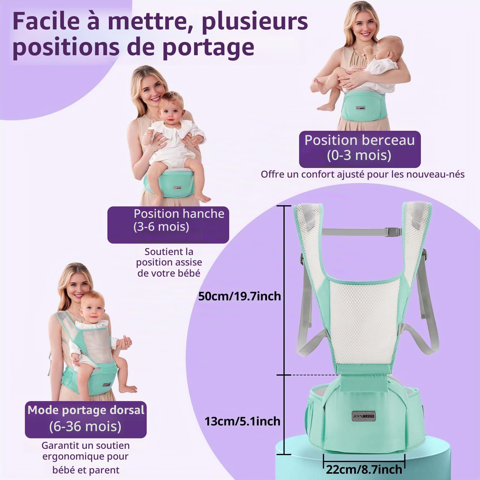 Porte-bébé Ergonomique avec Sangle Réglable - 6 en 1 Nouveau-né à Enfant en Bas âge, Porte-bébé Respirant en Mesh pour l'Été, Compact pour les Voyages & Aventures en Plein Air(Vert)