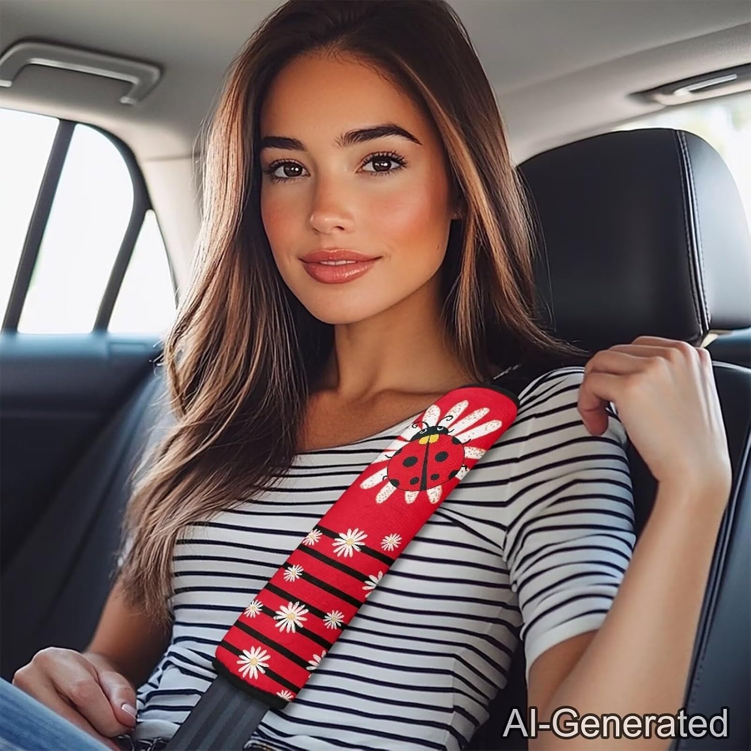 Cute Ladybug Car Seat Belt Cover Flannel Shoulder Safety Strap Covers Pads Fashion Auto Interior Anti-Slip Shoulder Strap Protect Fit for Most Cars, Vehicles, SUVs
