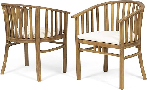 Miniatura 10 de Nola Sillas de comedor de madera para exteriores (juego de 2) con cojines (juego de 2), acabado gris oscuro y gris