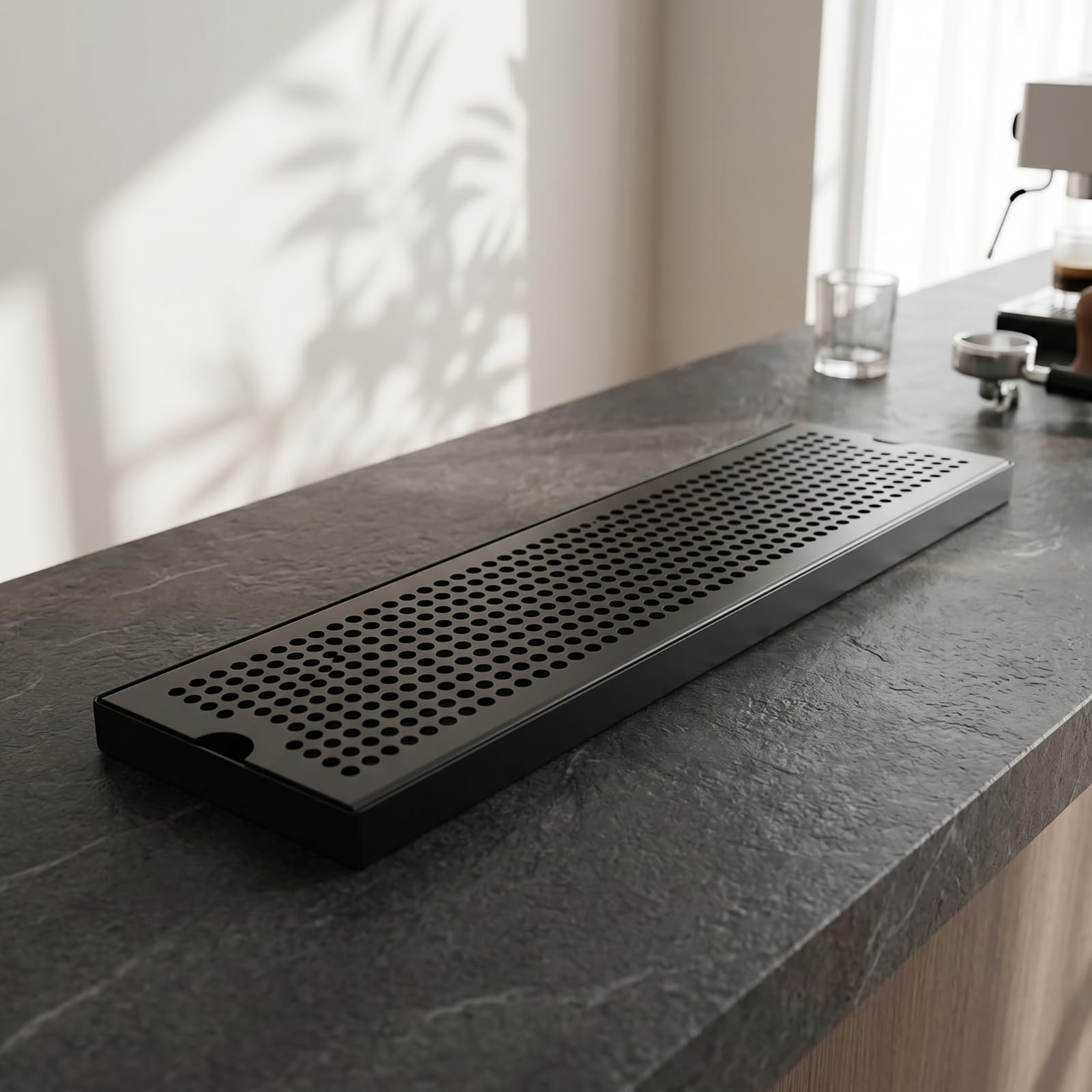 Plateau avec Grille Perforée Petit Plateau Égouttoir Compact Égouttoir à Vaisselle avec Bac à Gouttes pour Comptoir, 40 X 17,5 X 1,5 Cm