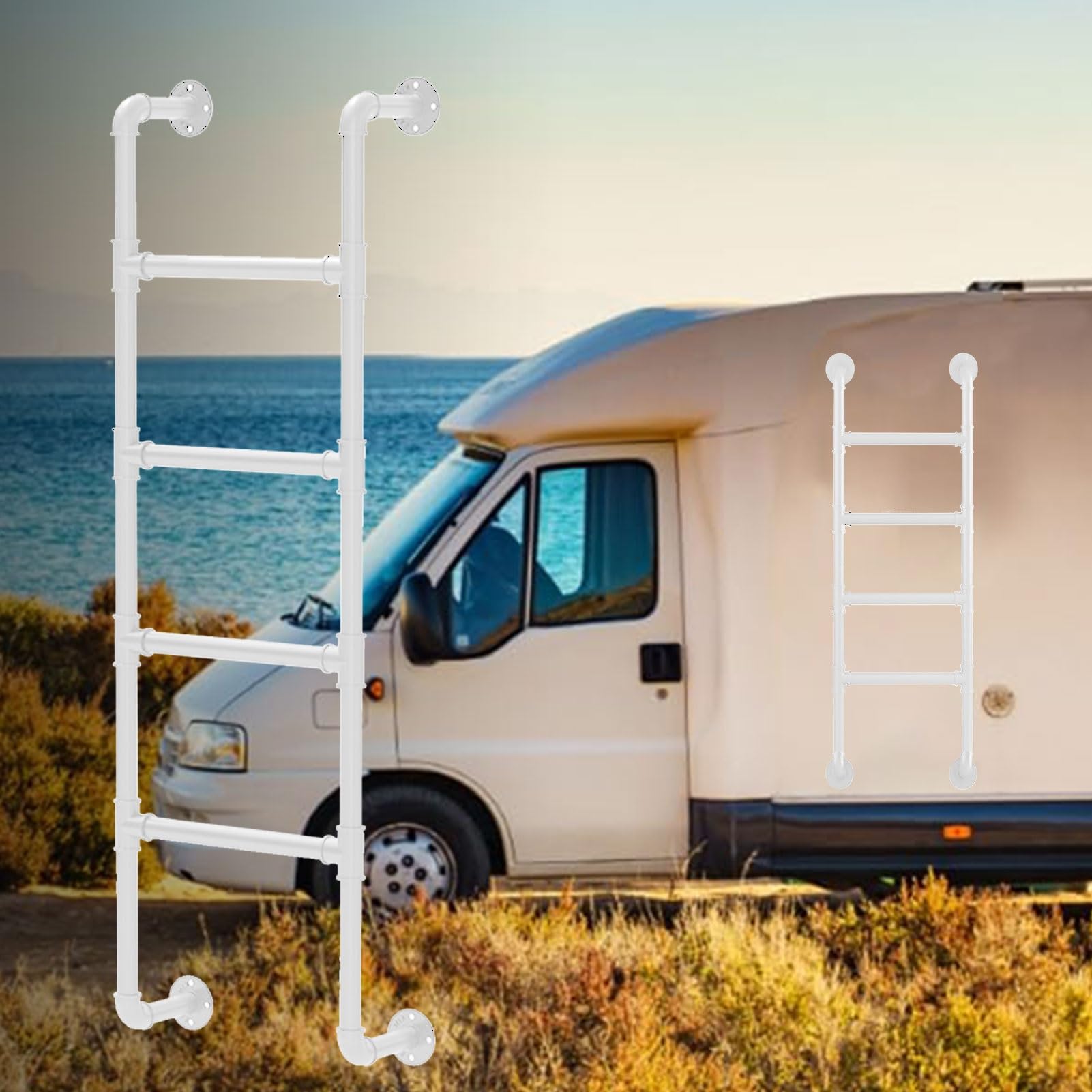 Escalera recta multiusos de metal para exteriores de RV y remolques