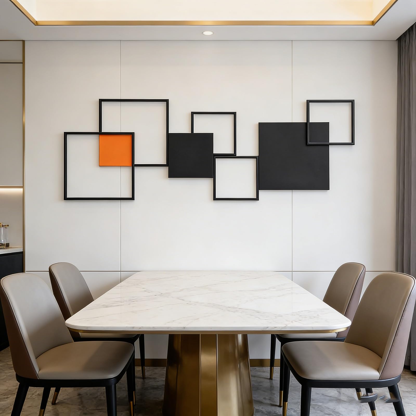 Esculturas de Pared de Metal Dorado para decoración de Sala de Estar, Arte geométrico Redondo Creativo, Detalles 3D para Dormitorio y Comedor.