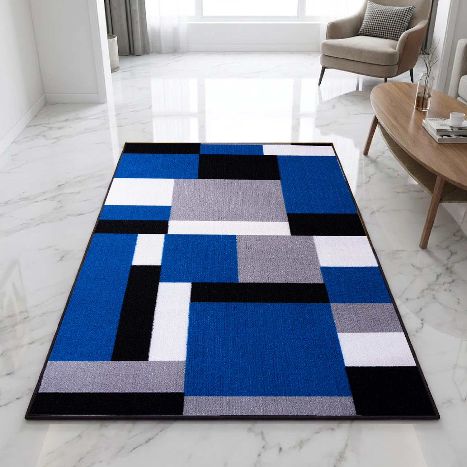 Fit Even Kilas Area Rugs - Large Washable Soft Fluffy Modern Shaggy Carpet Rug for Living Room, Bedroom, Hallway, Lounge, Dining Room, and Under Table (Blue Black, 120 x 170 cm) โ image 1