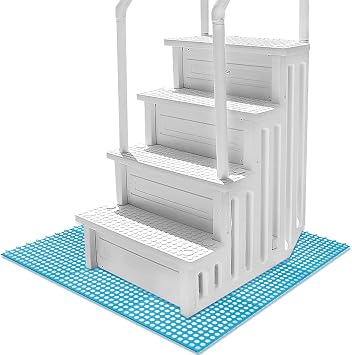 Splicing Swimming Pool Ladder Mat, 36 x 36 Inch Protective Non-Slip Pool Ladder Pad Wear Resistant Protective Ladder Pad for Above Ground Pools Liners and Stairs 9Pcs, Single 12 x 12 Inch
