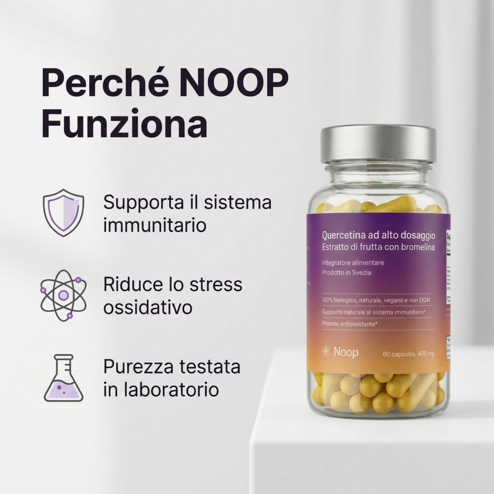 NOOP Quercetina estratto di frutta ad alto dosaggio con bromelina – Booster immunitario naturale e antiossidante per una maggiore vitalità, migliore assorbimento – vegano e test di laboratorio