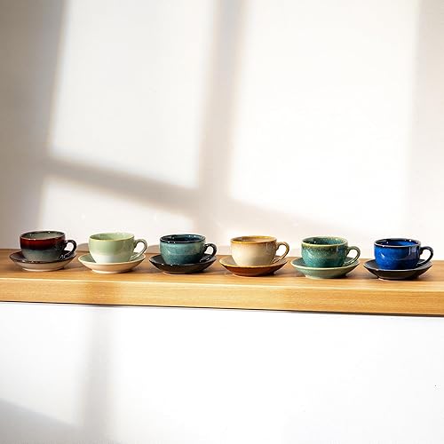 Miniatura 9 de Taza de café de porcelana con cuchara, diseño vintage de cerámica latte Art capuchino barista taza de té espresso con platillo (11.6 onzas, 11.8 fl