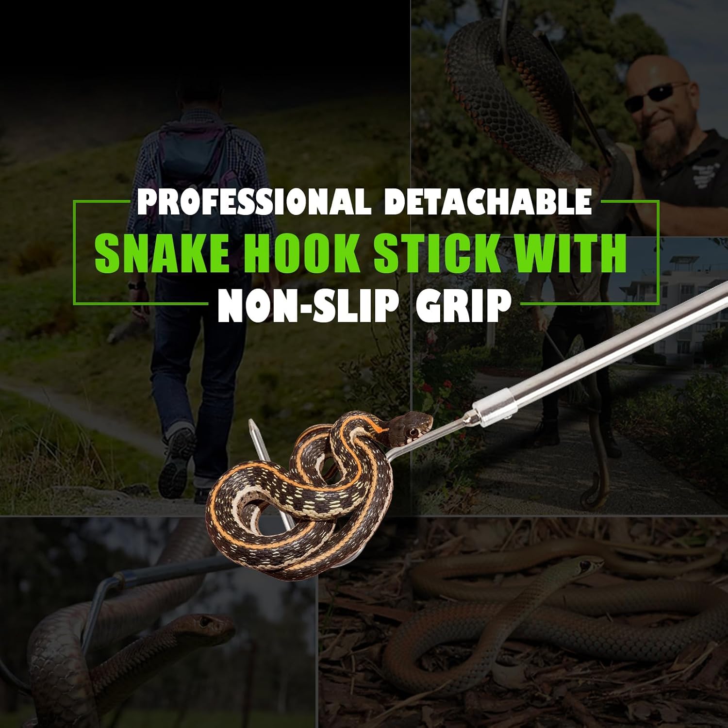 Snake Hook Grabber Catcher Tool Extensible Tongs Stick 42In | for Rattlesnake, Copperhead Snake, Ball Python, Rattle, Cobra, Corn, Rosy Boas Catching - Stainless Steel Heavy Duty