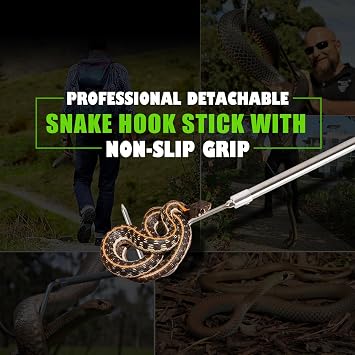 Snake Hook, Snake Grabber Tool Heavy Duty with 42 Inch Extensible Stainless Steel, Snake Tongs Stick for Rattlesnake, Copperhead Snake, Ball Python, Rattle, Cobra, Corn, Rosy Boas